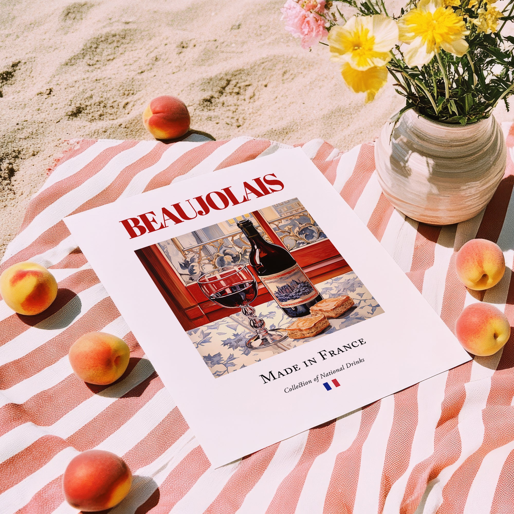 Beaujolais – French Red Wine, Vinoteca Painting, unframed on coastal sand