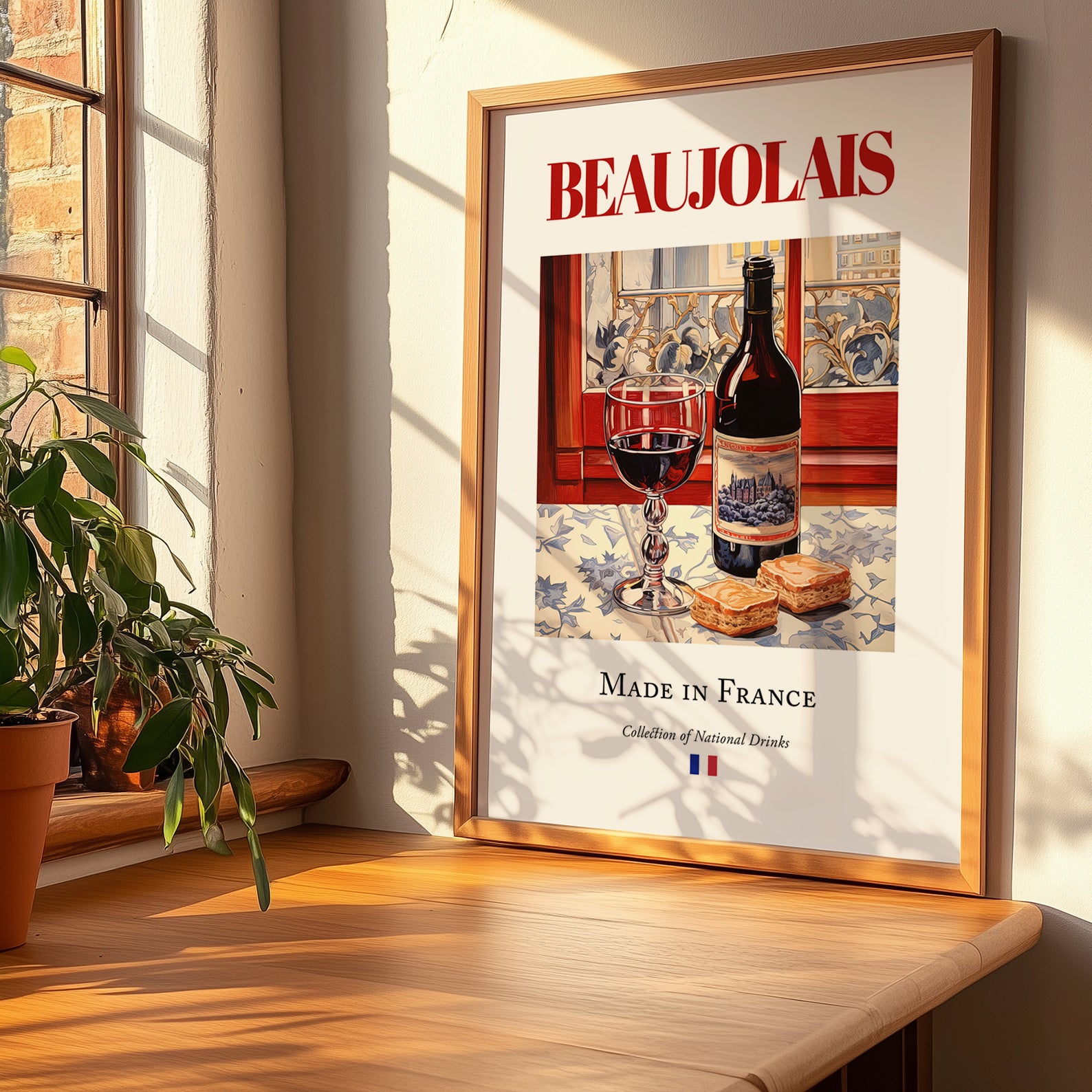 Beaujolais – French Red Wine, Vinoteca Painting, no-text version framed in wood
