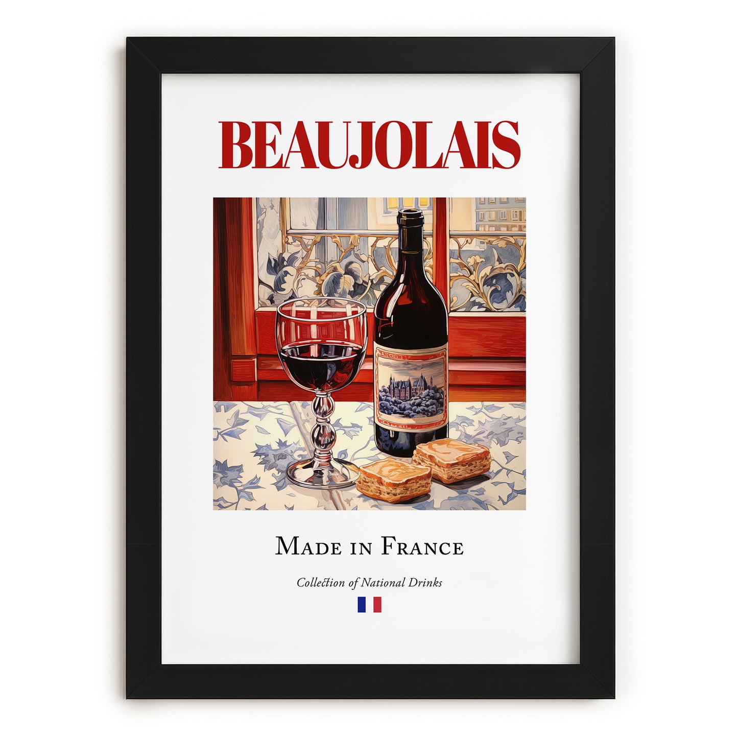 Beaujolais – French Red Wine, Vinoteca Painting, in sleek black frame