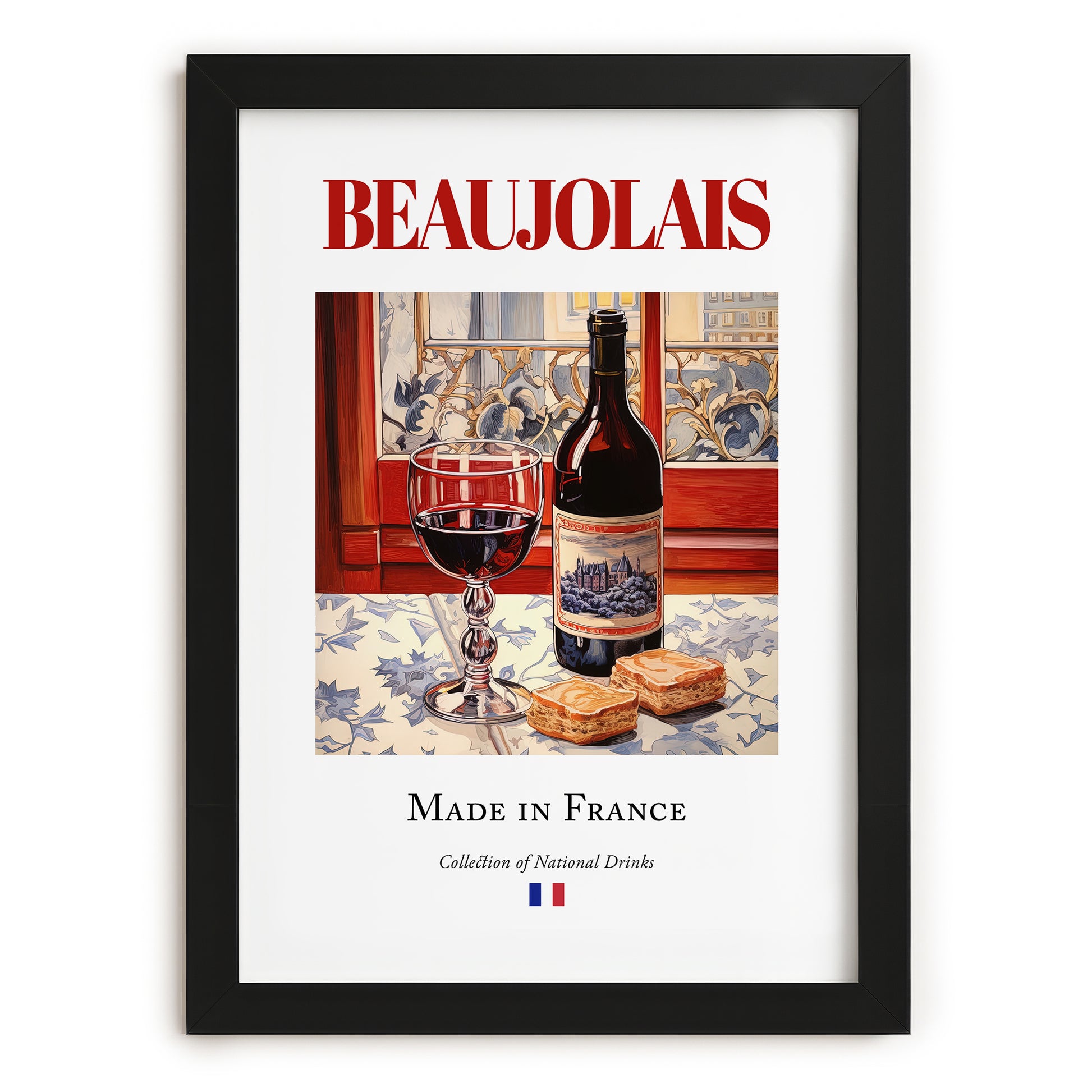 Beaujolais – French Red Wine, Vinoteca Painting, in sleek black frame