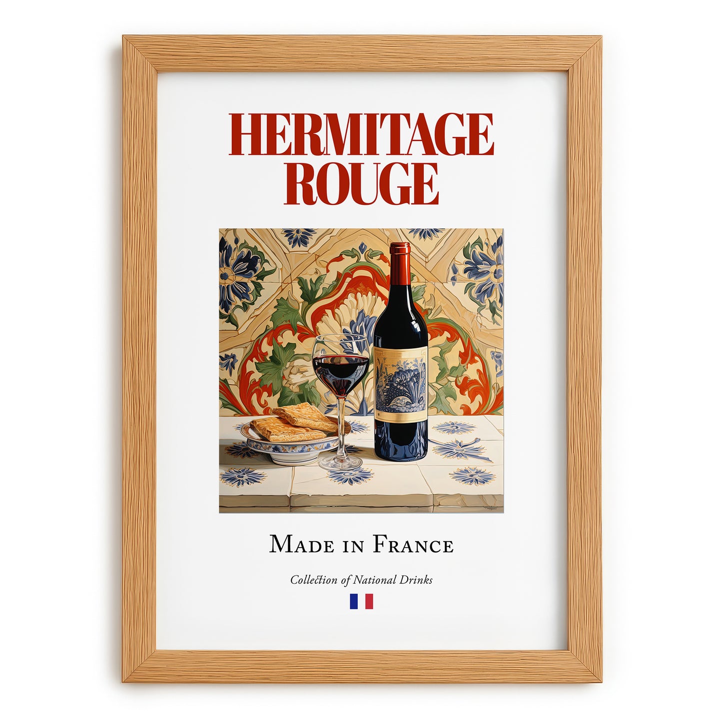 Hermitage rouge – French Red Wine, Vinoteca Poster, set in oak frame