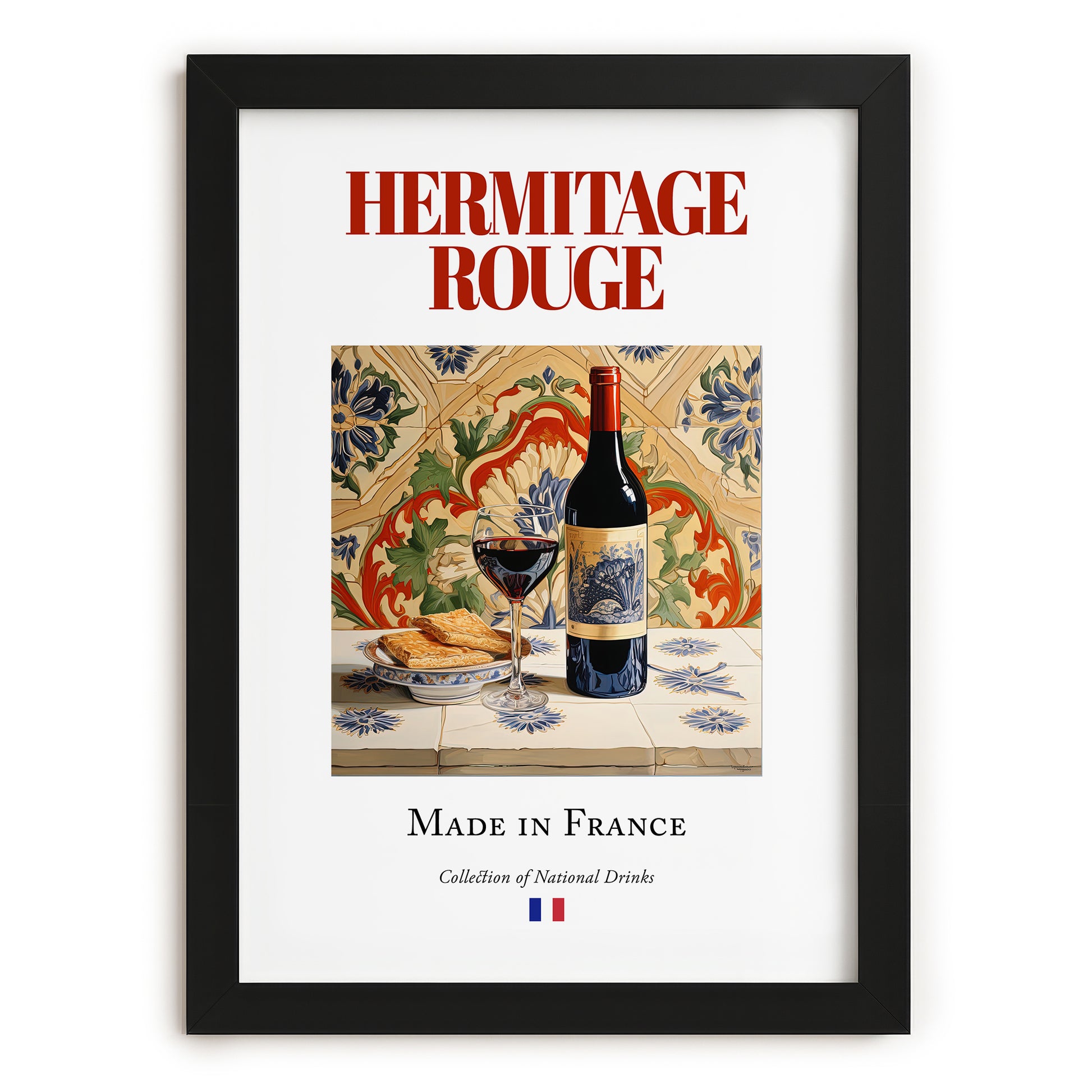 Hermitage rouge – French Red Wine, Vinoteca Poster, in sleek black frame
