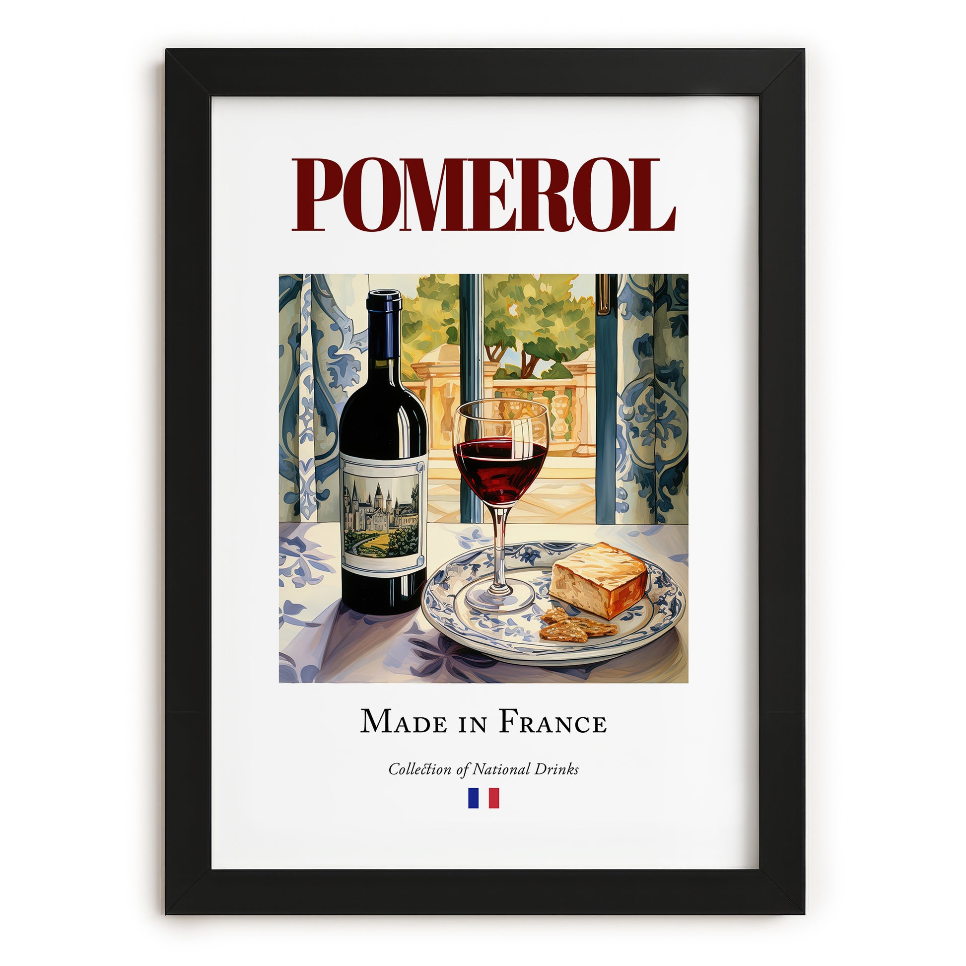 Pomerol – French Red Wine, Wine Bar Print, in sleek black frame