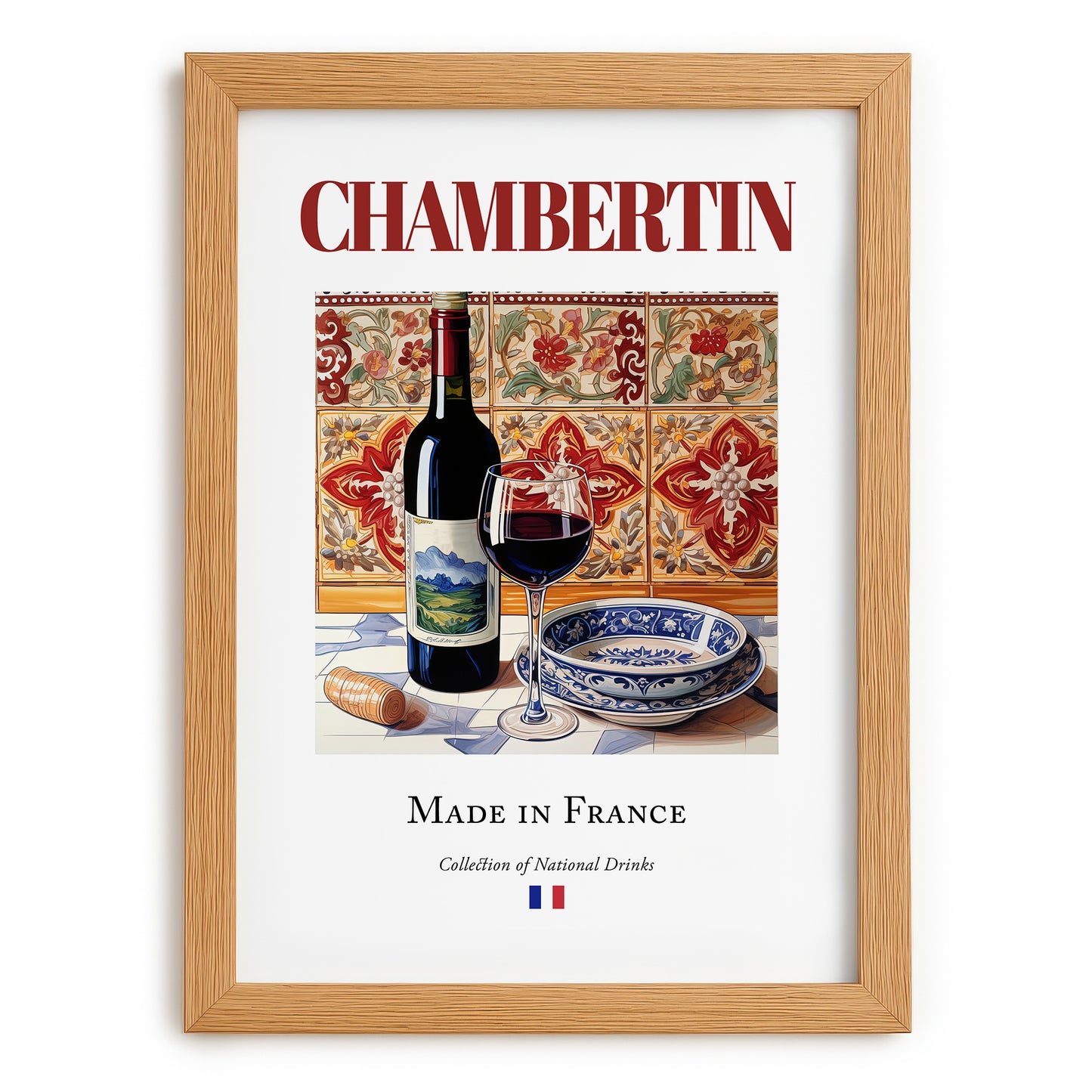 Chambertin – French Red Wine, Wine Bar Painting, set in oak frame