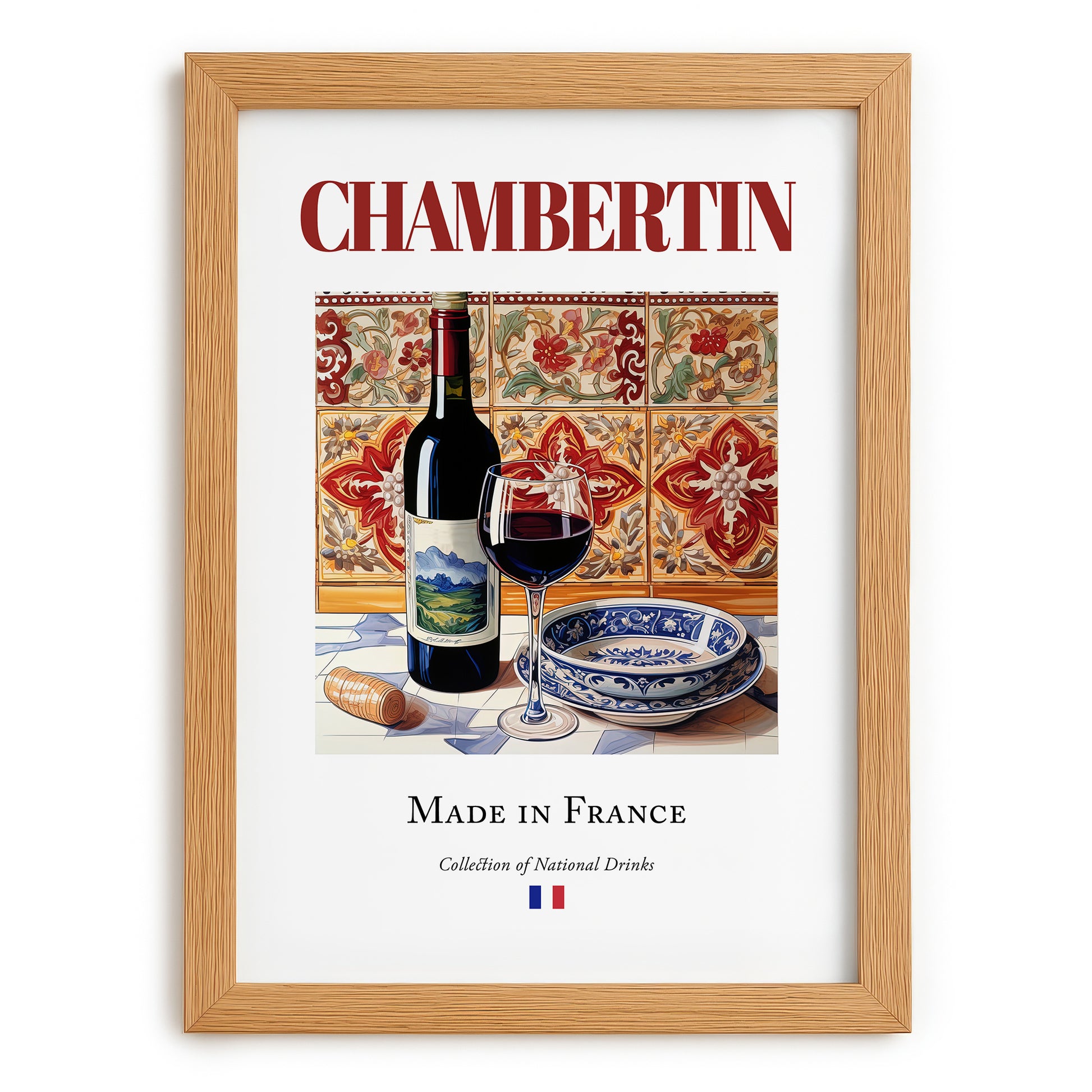 Chambertin – French Red Wine, Wine Bar Painting, set in oak frame
