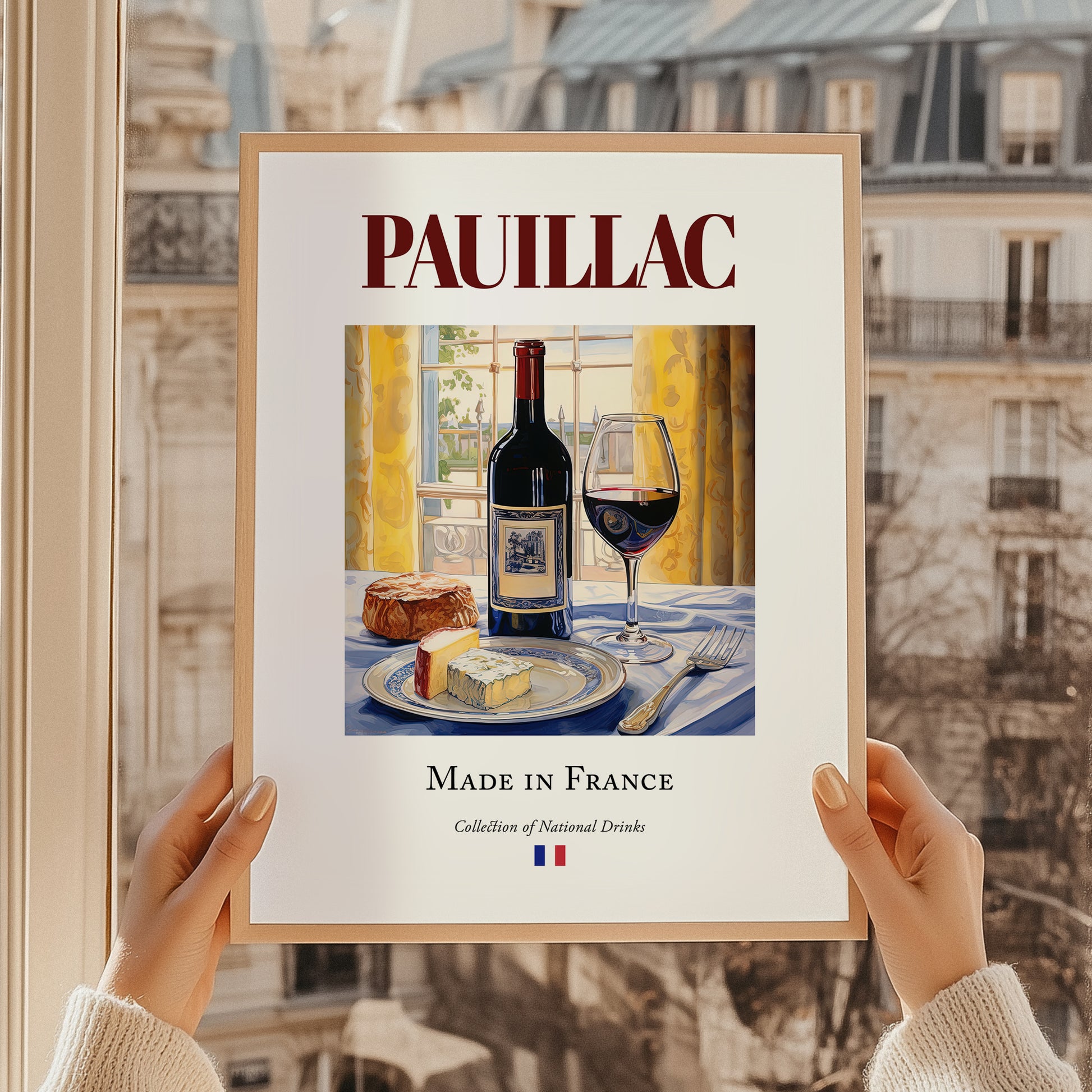 Pauillac – French Red Wine, Wine Bar Wall Decor, styled in a charming Paris street view