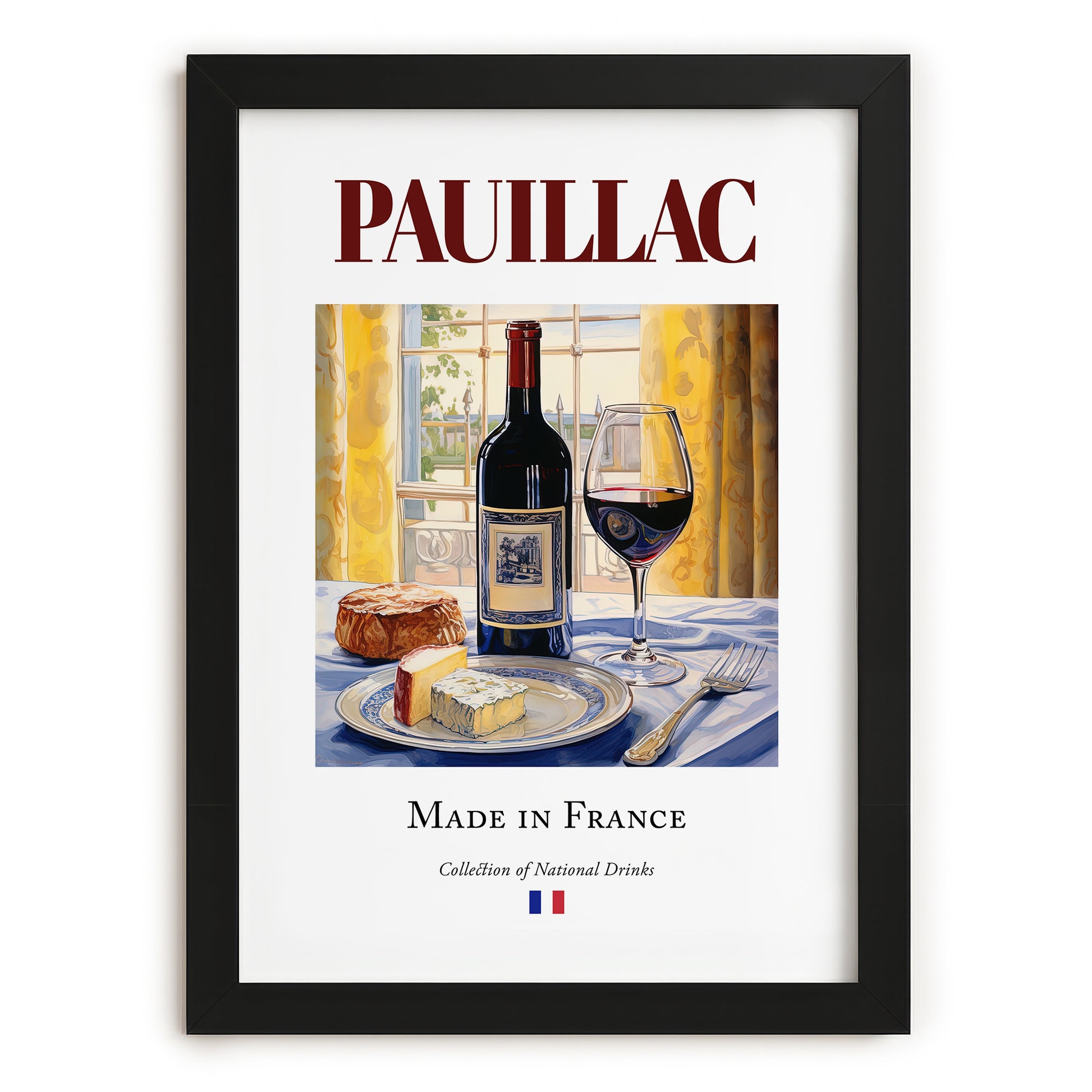 Pauillac – French Red Wine, Wine Bar Wall Decor, in sleek black frame