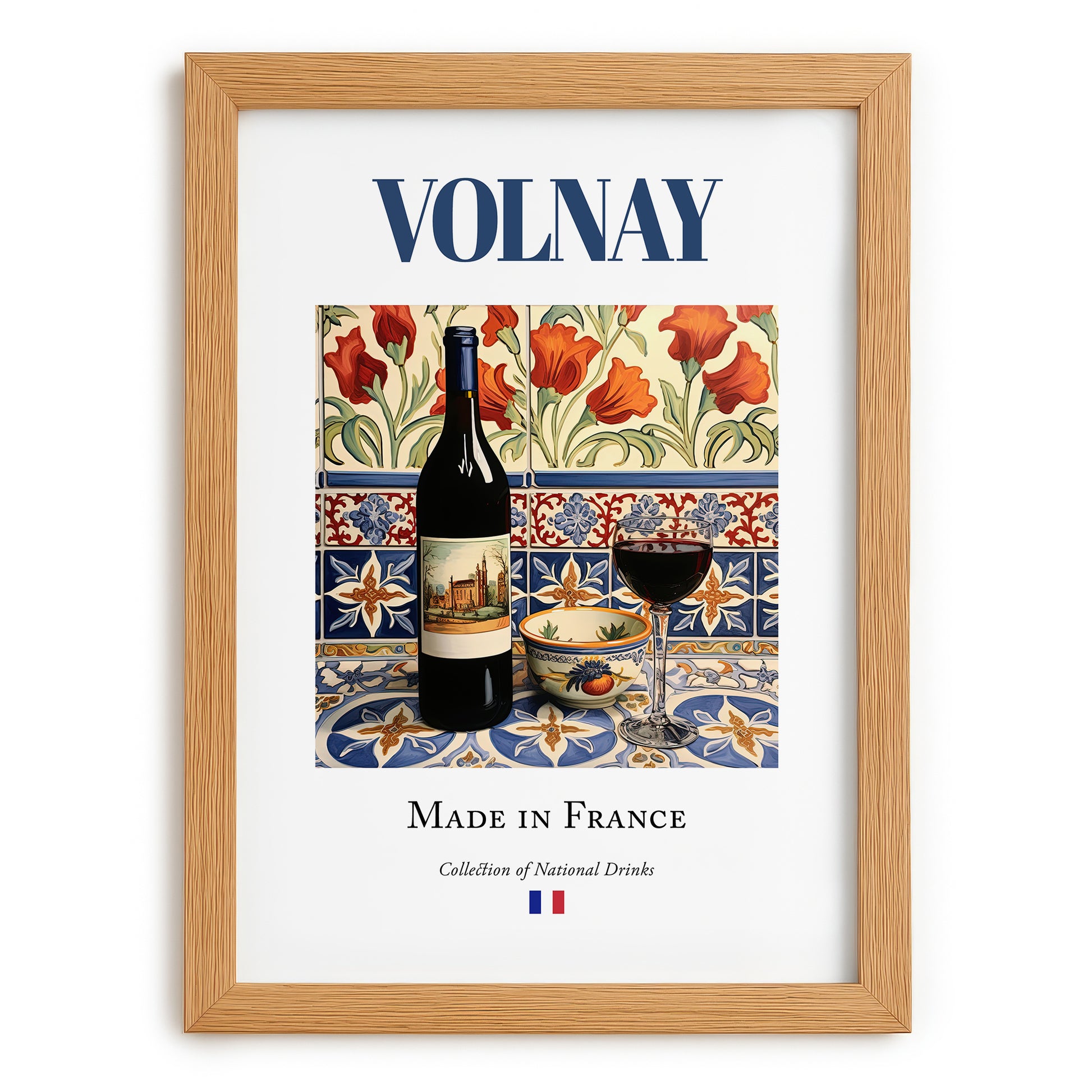 Volnay – French Red Wine, Vineyard Terrace Poster, set in oak frame