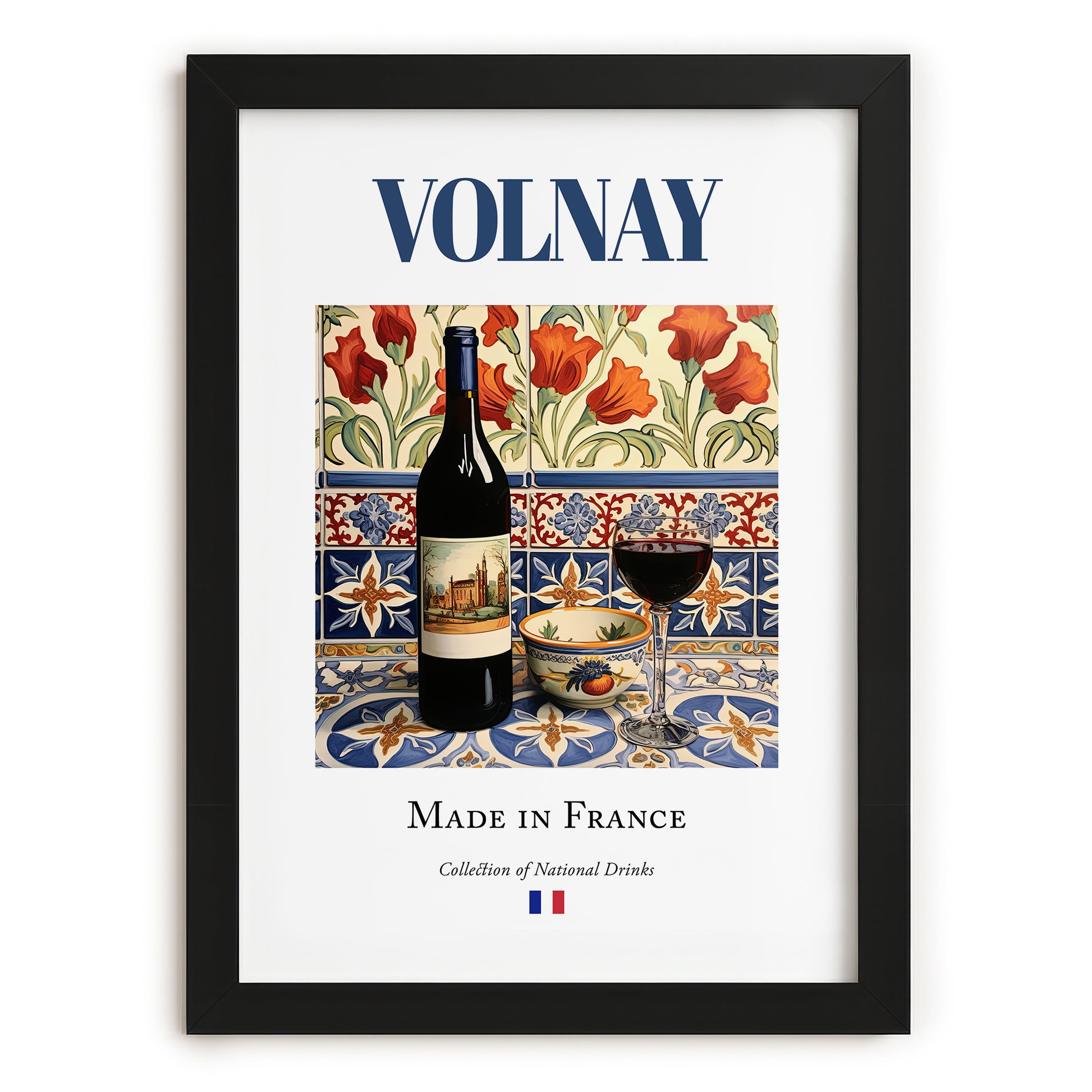 Volnay – French Red Wine, Vineyard Terrace Poster, in sleek black frame