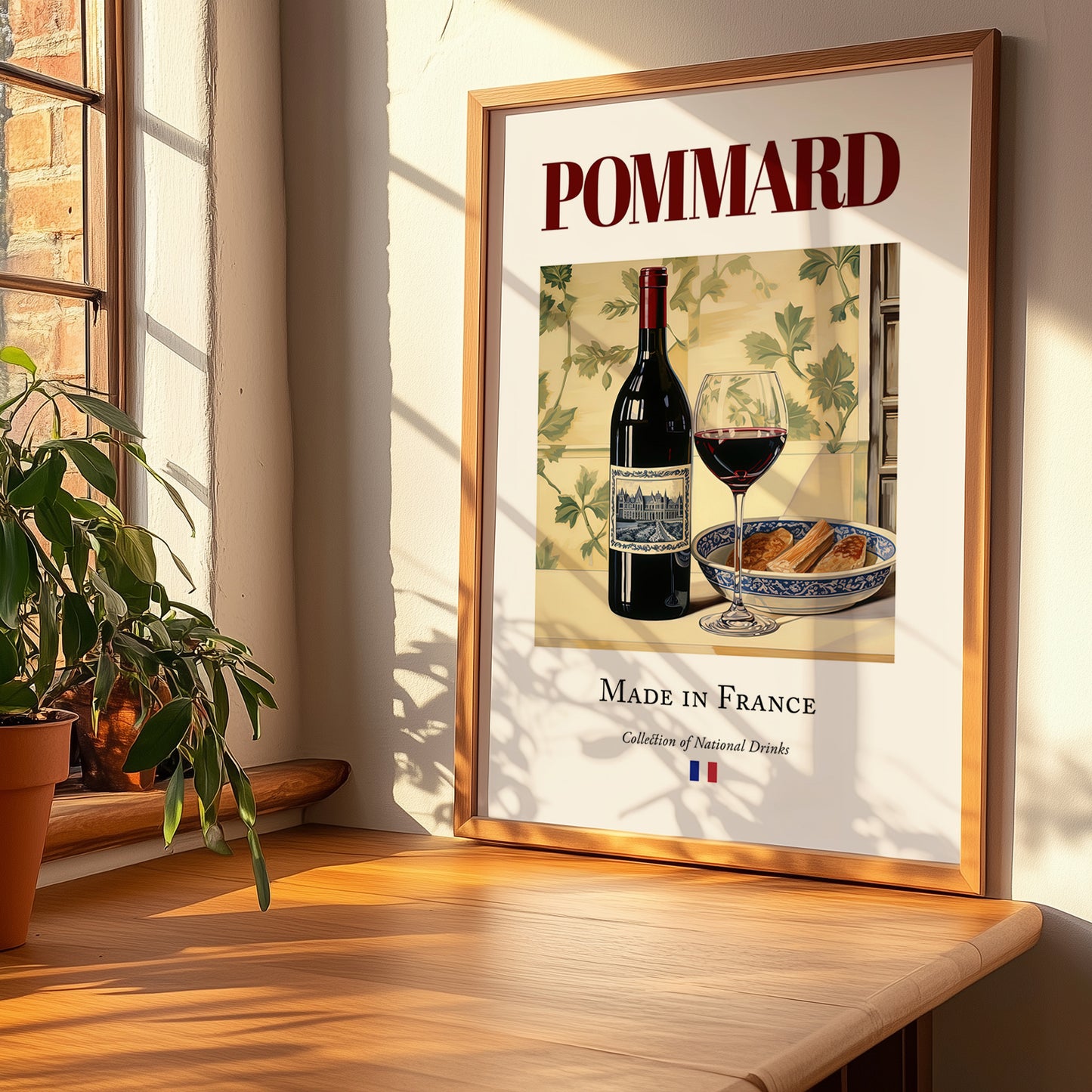 Pommard – French Red Wine, Vinoteca Poster, no-text version framed in wood