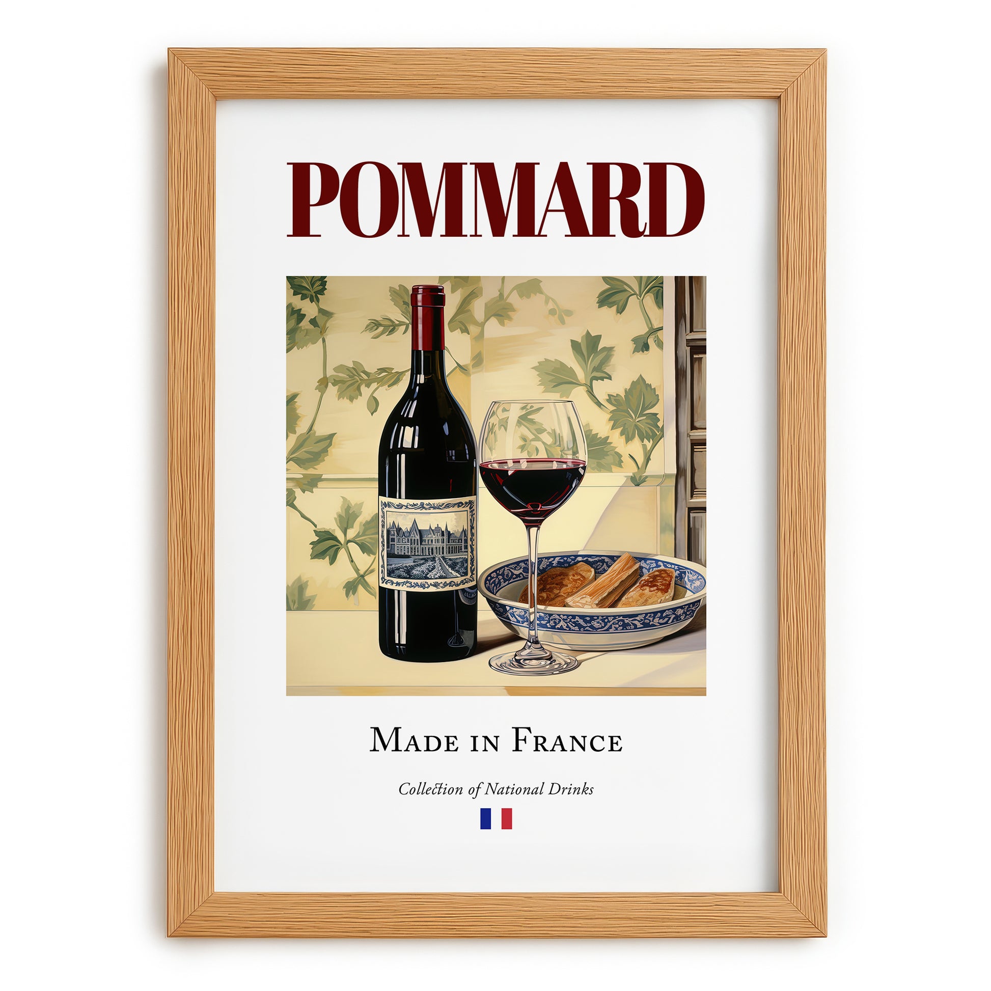 Pommard – French Red Wine, Vinoteca Poster, set in oak frame