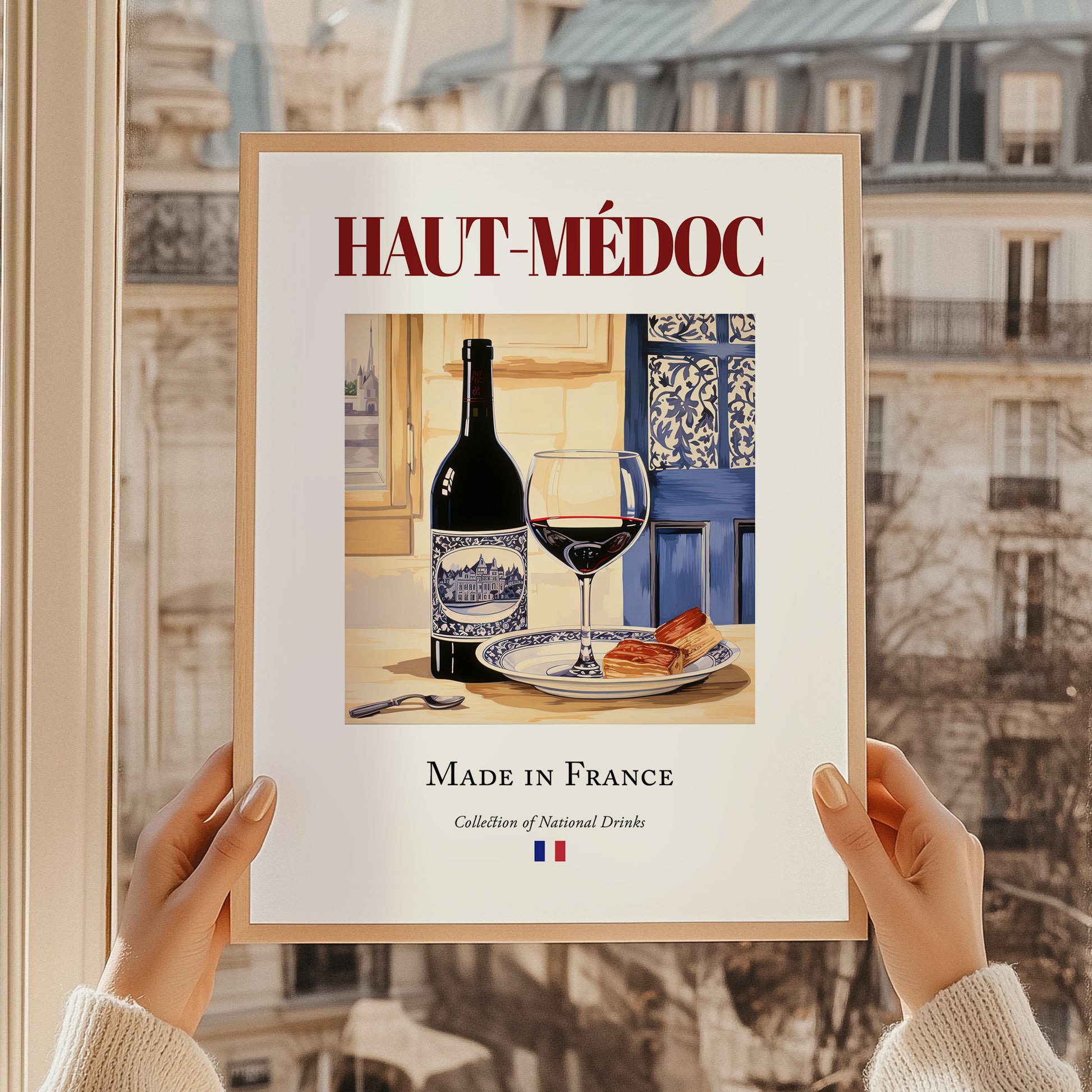 Haut-Médoc – French Red Wine, Enoteca Painting, styled in a charming Paris street view