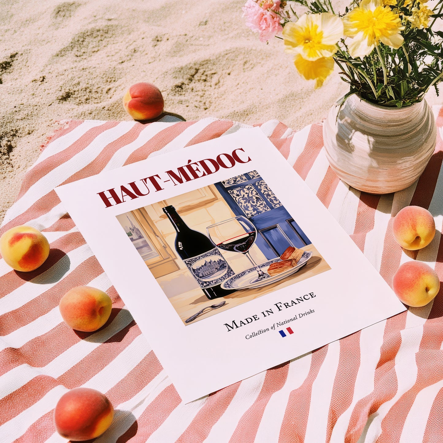 Haut-Médoc – French Red Wine, Enoteca Painting, unframed on coastal sand