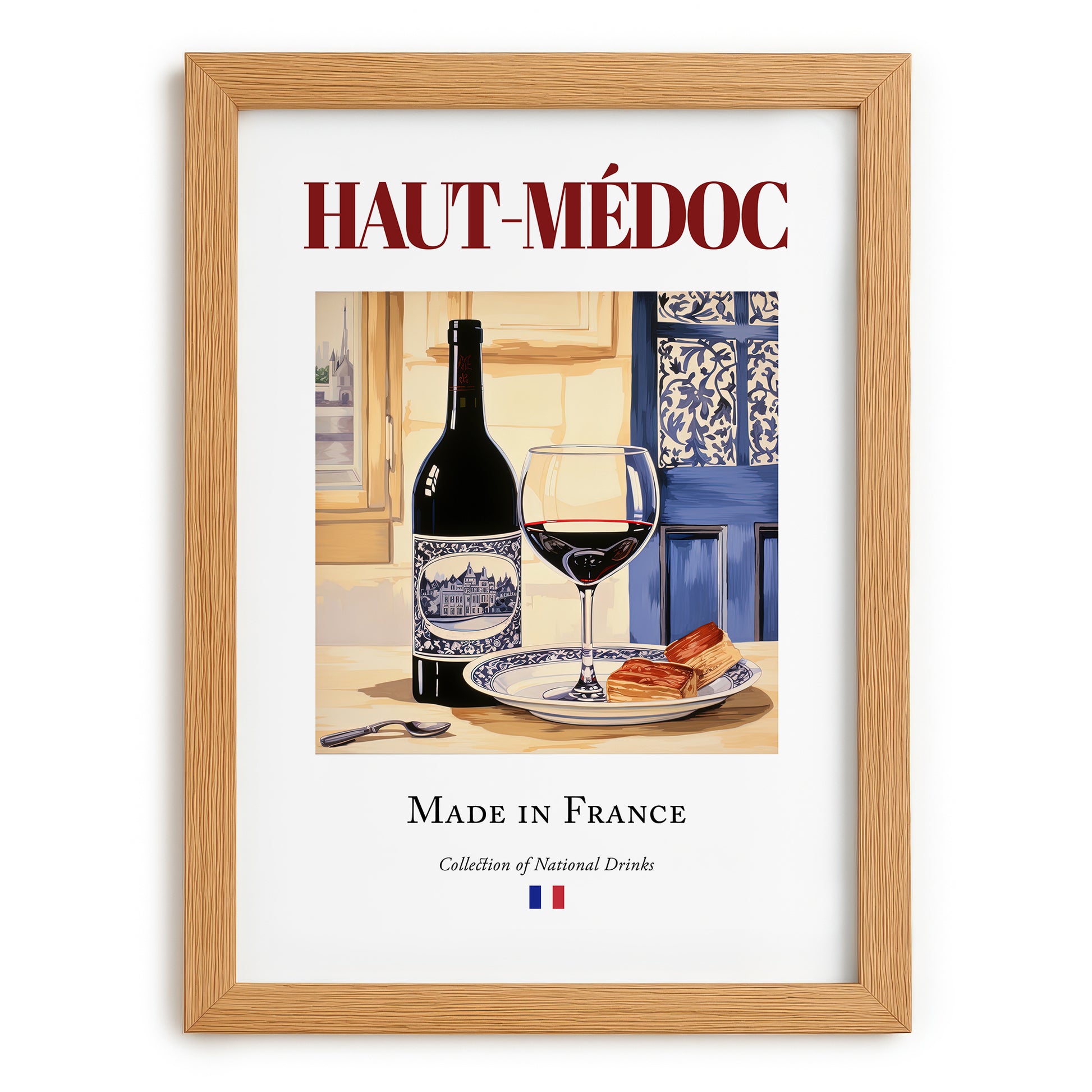 Haut-Médoc – French Red Wine, Enoteca Painting, set in oak frame