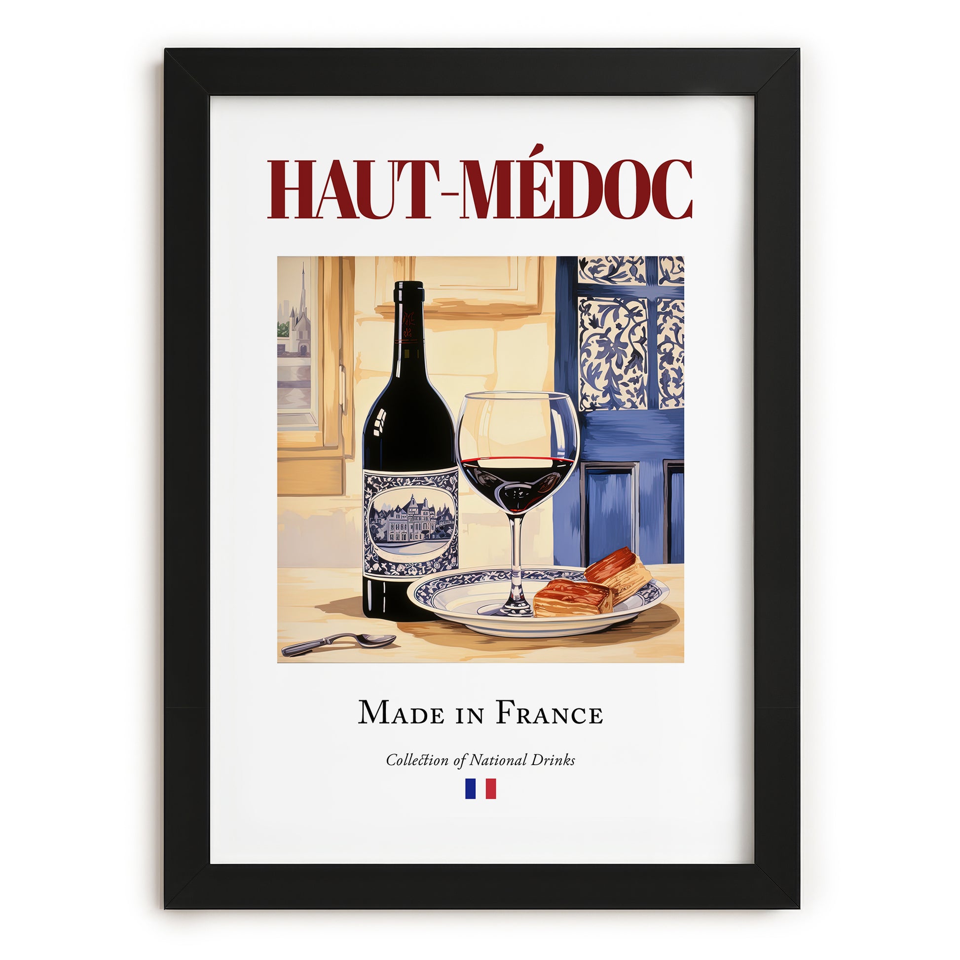 Haut-Médoc – French Red Wine, Enoteca Painting, in sleek black frame