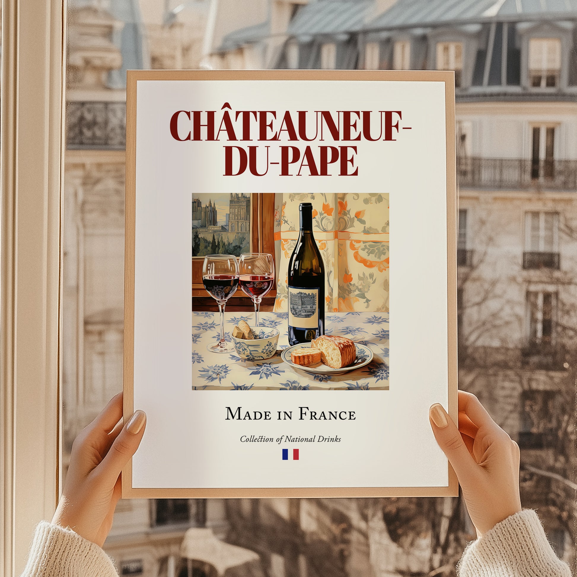 Châteauneuf-du-Pape – French Red Wine, Vinoteca Wall Decor, styled in a charming Paris street view