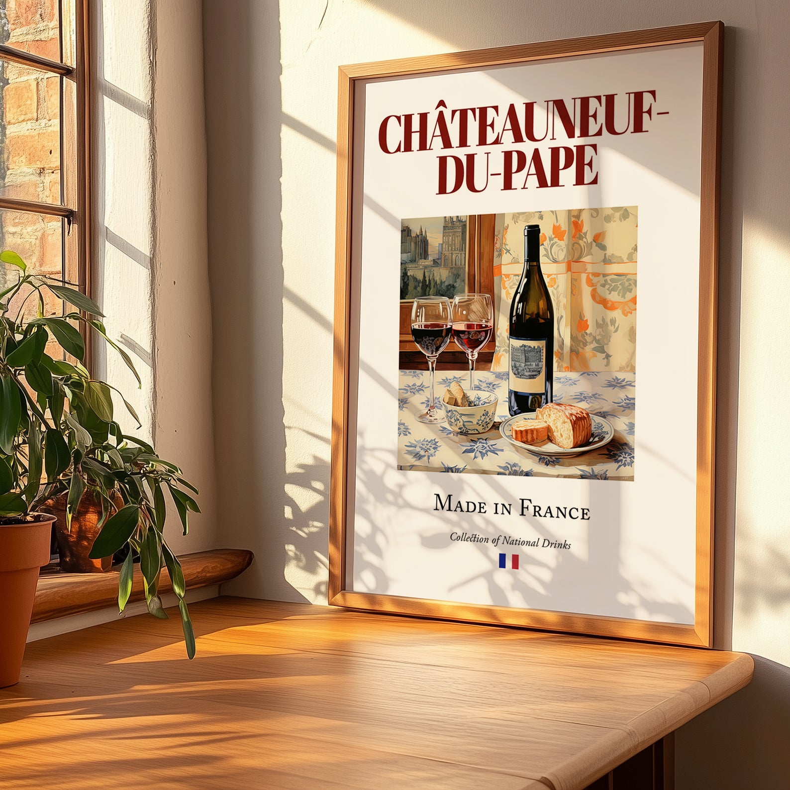 Châteauneuf-du-Pape – French Red Wine, Vinoteca Wall Decor, no-text version framed in wood