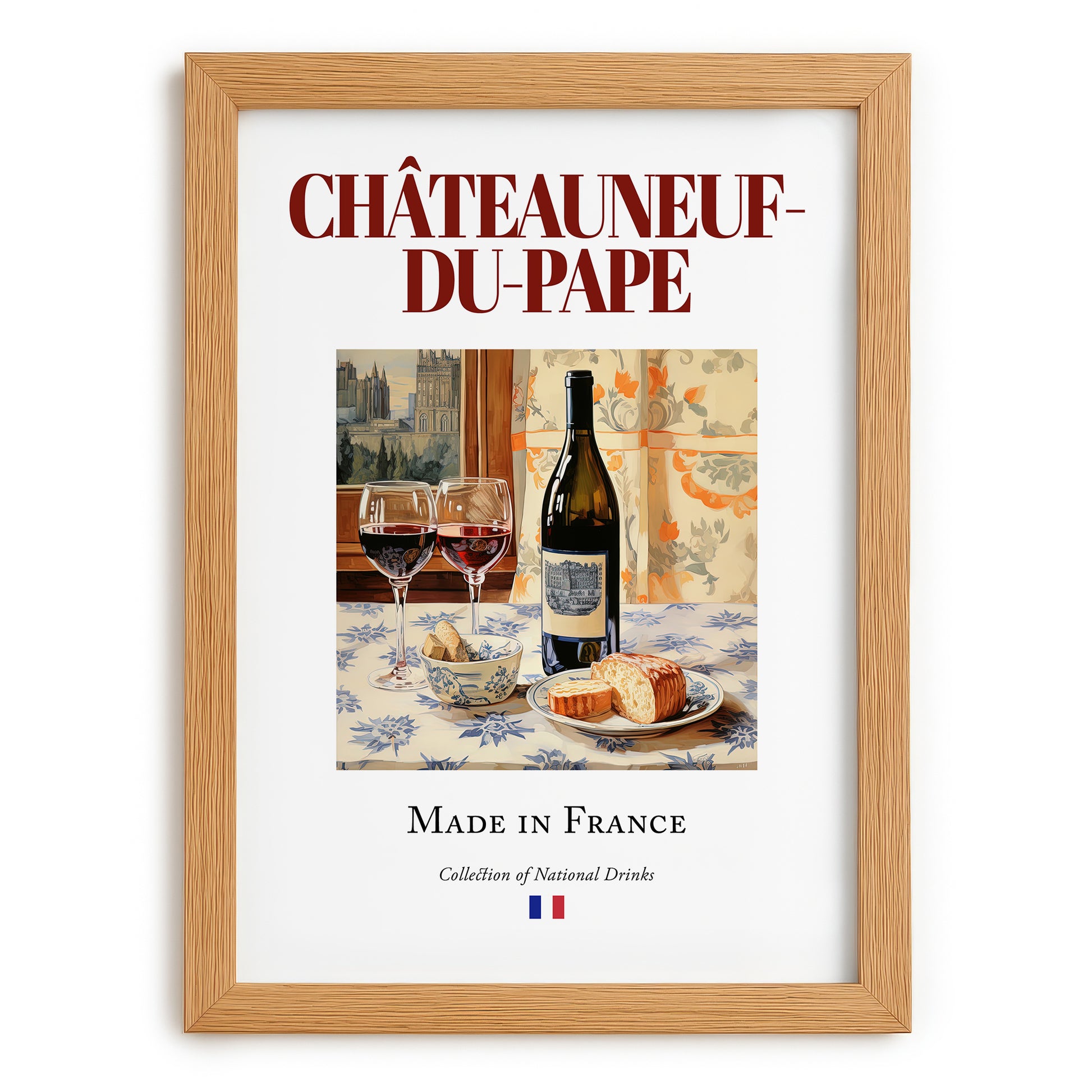Châteauneuf-du-Pape – French Red Wine, Vinoteca Wall Decor, set in oak frame