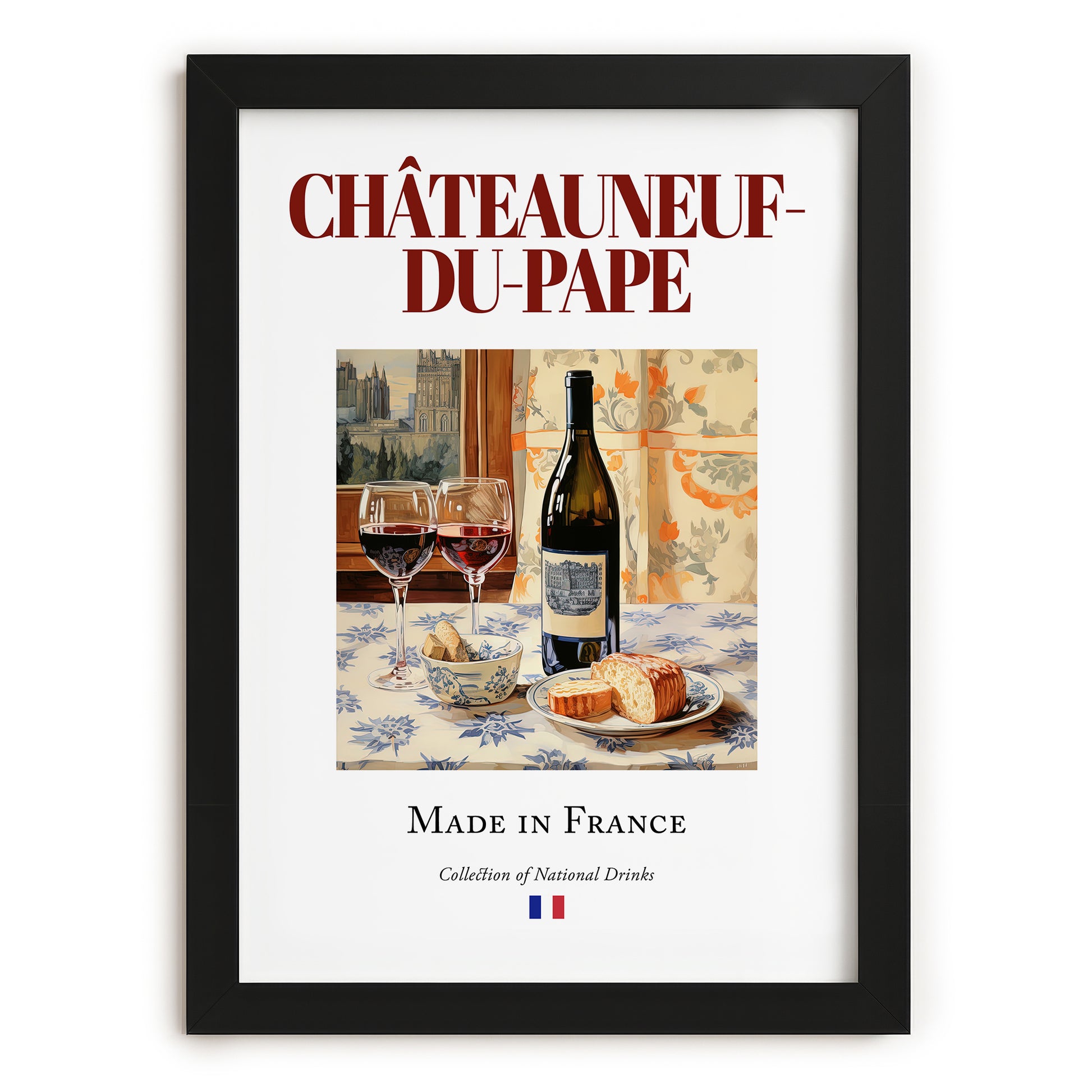 Châteauneuf-du-Pape – French Red Wine, Vinoteca Wall Decor, in sleek black frame