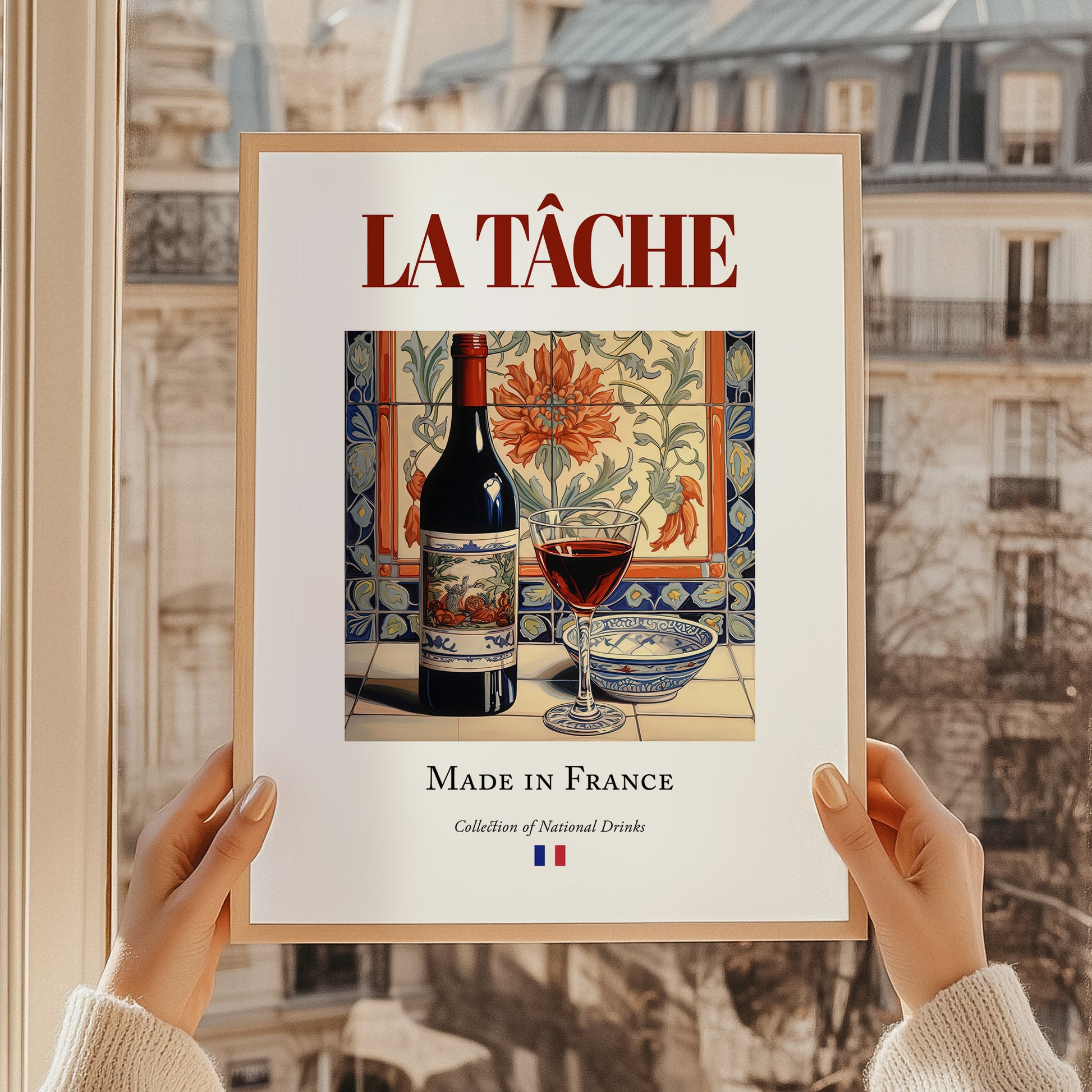 La Tâche – French Red Wine, Wine Bar Illustration, styled in a charming Paris street view