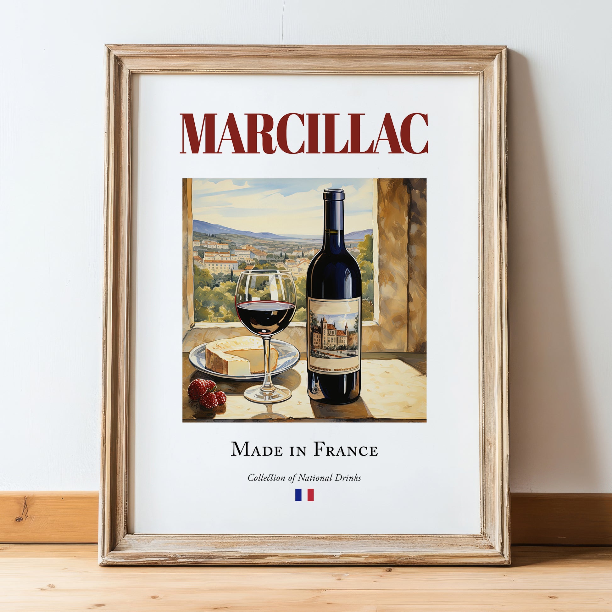 Marcillac – French Red Wine, Vinoteca Wall Decor, in wooden frame leaning on the floor