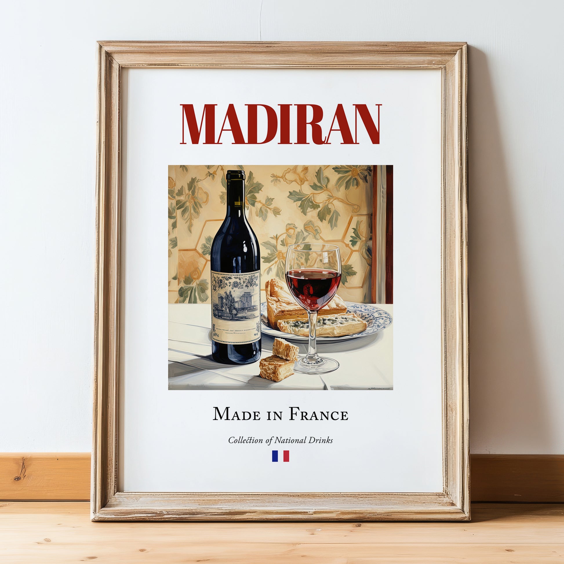 Madiran – French Red Wine, Vinoteca Illustration, in wooden frame leaning on the floor