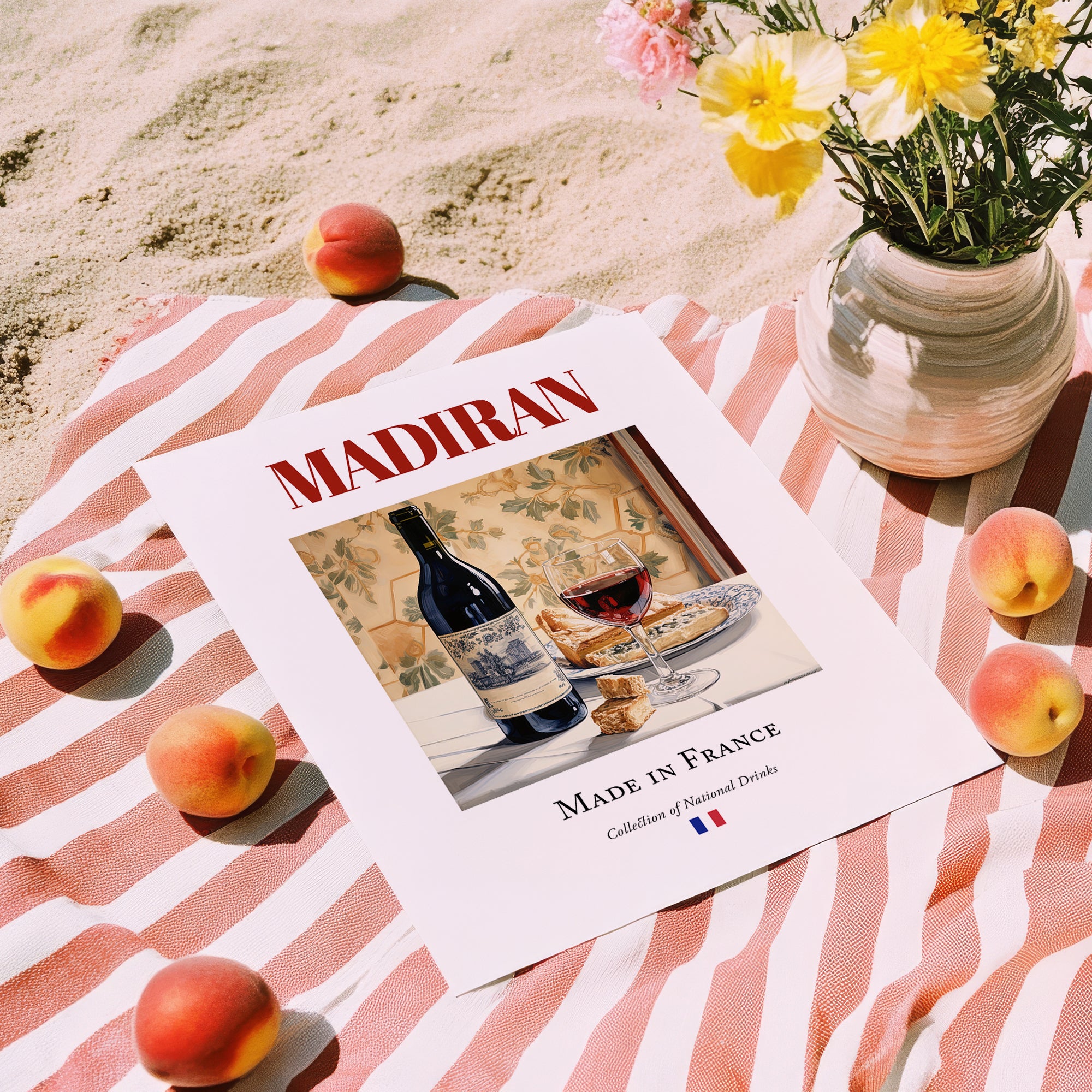 Madiran – French Red Wine, Vinoteca Illustration, unframed on coastal sand