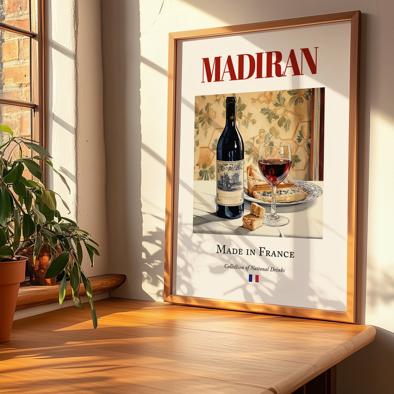 Madiran – French Red Wine, Vinoteca Illustration, no-text version framed in wood