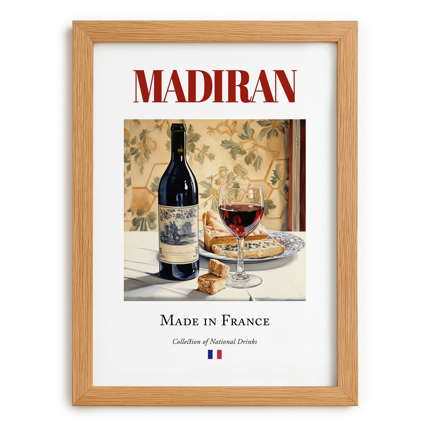 Madiran – French Red Wine, Vinoteca Illustration, set in oak frame