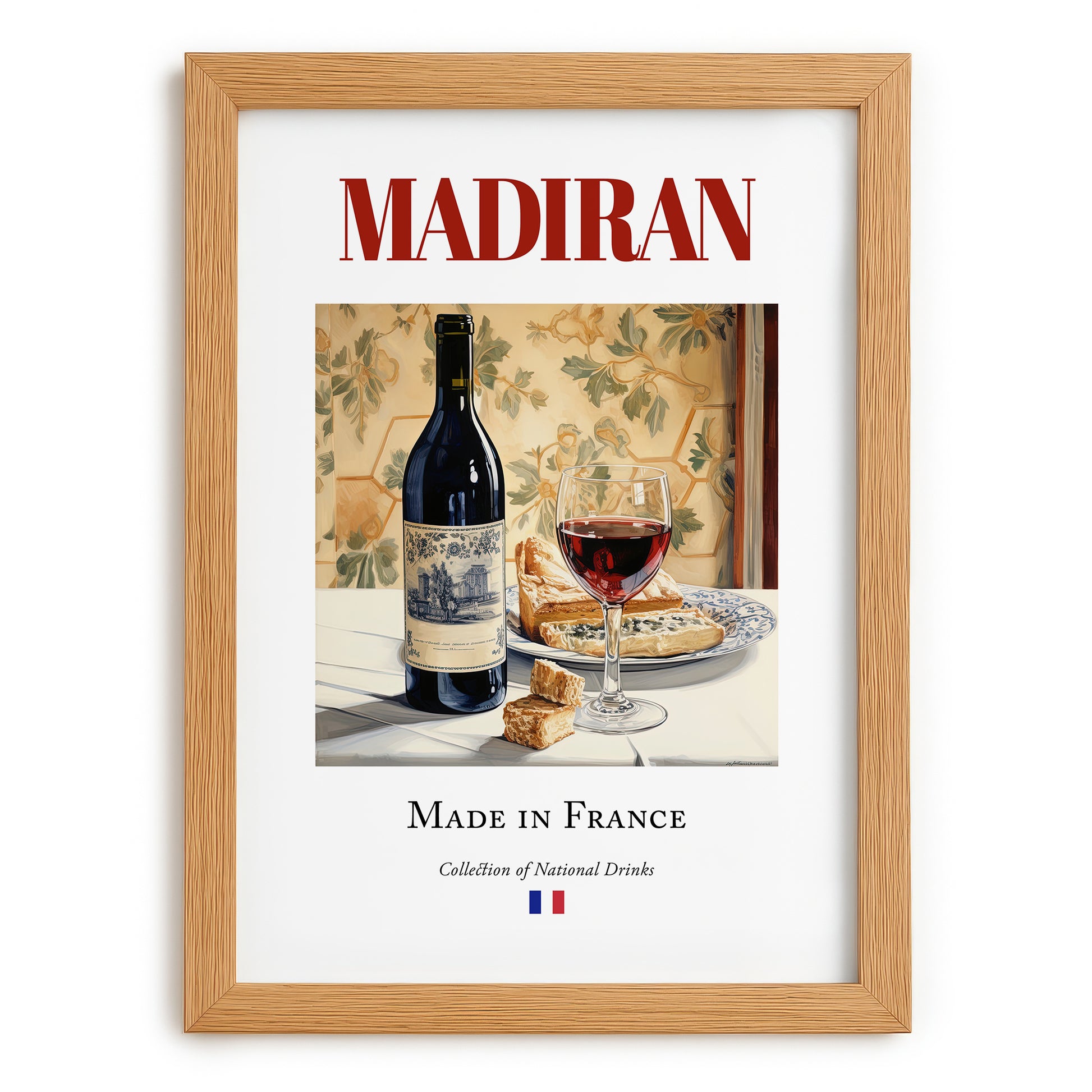 Madiran – French Red Wine, Vinoteca Illustration, set in oak frame