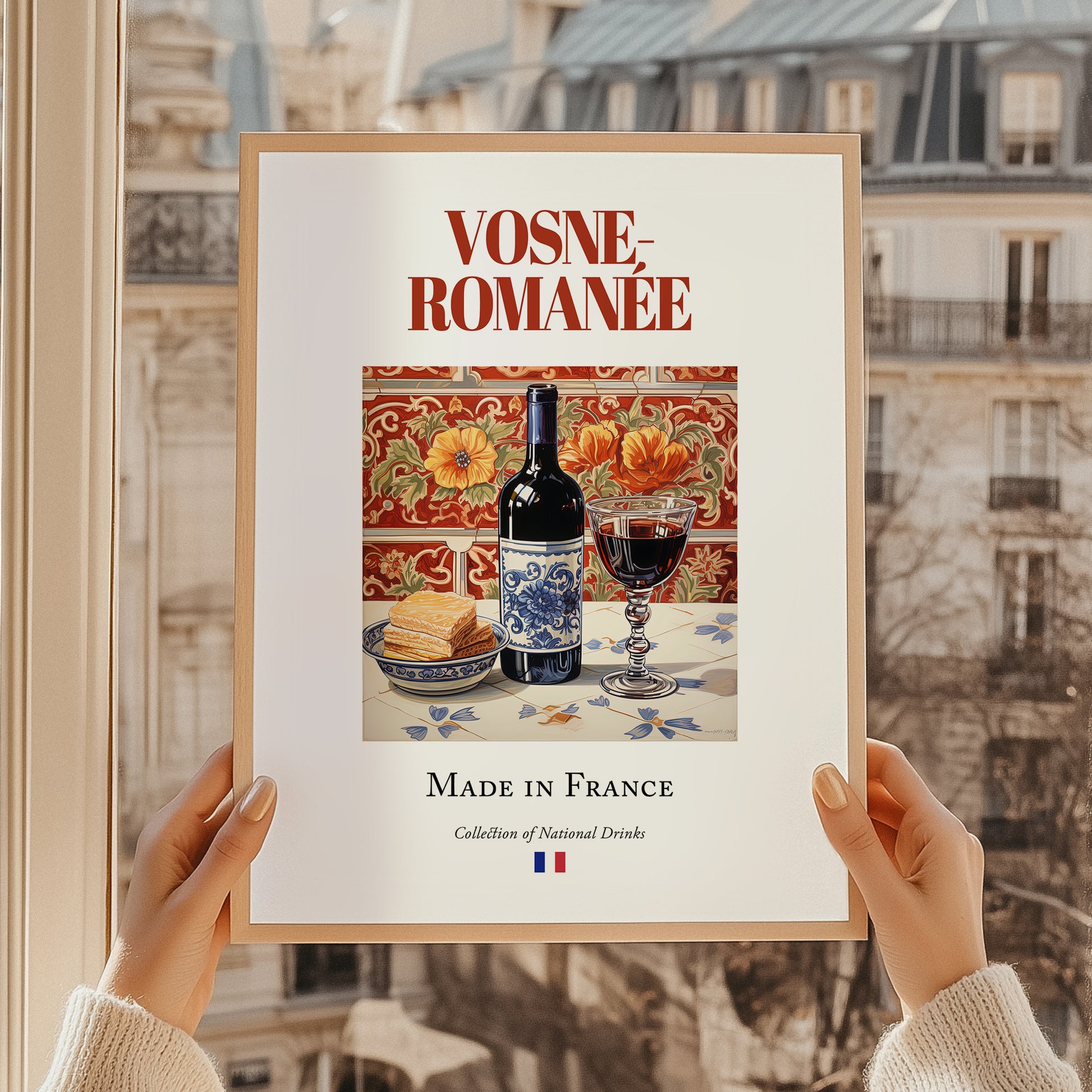 Vosne-Romanée – French Red Wine, Vinoteca Print, styled in a charming Paris street view