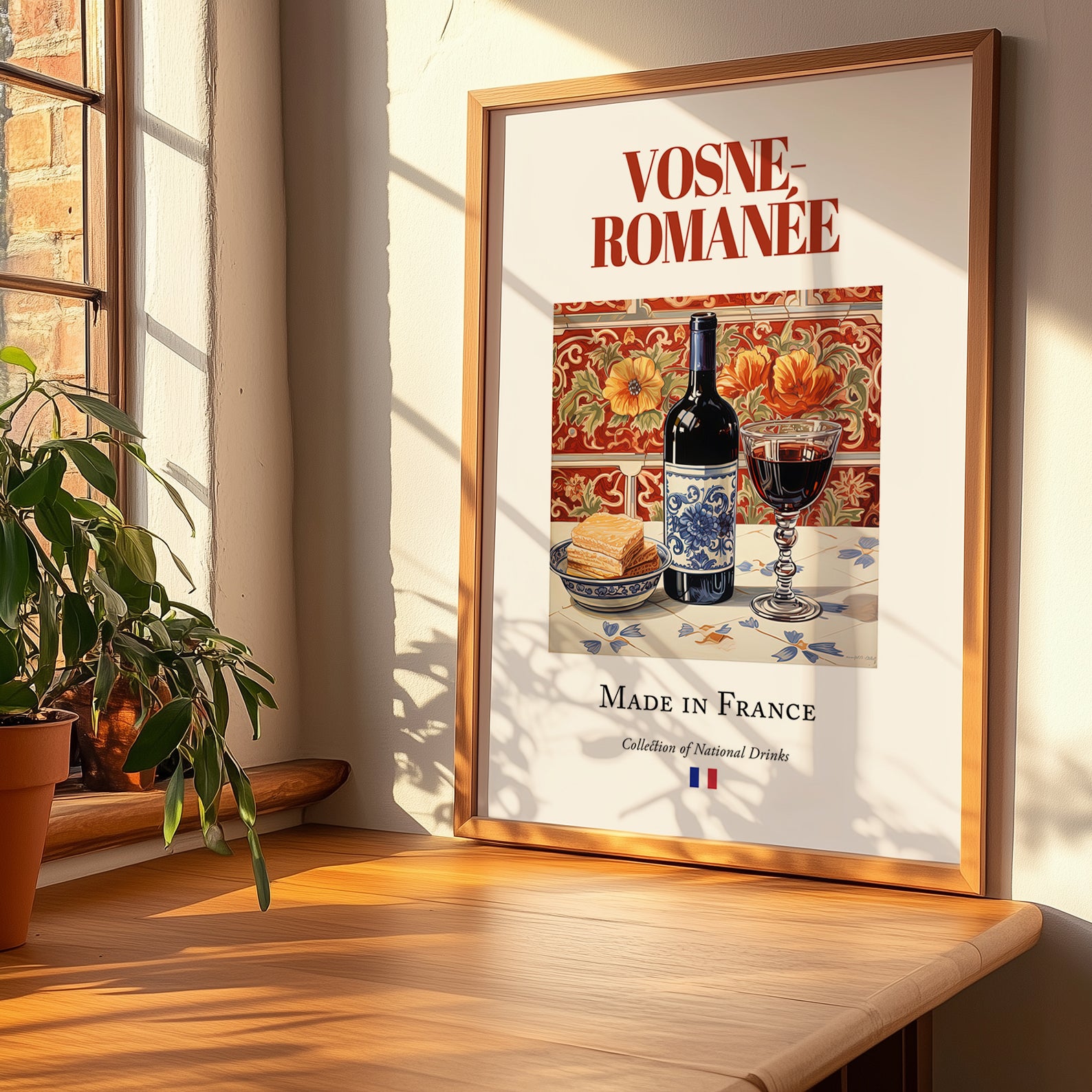 Vosne-Romanée – French Red Wine, Vinoteca Print, no-text version framed in wood