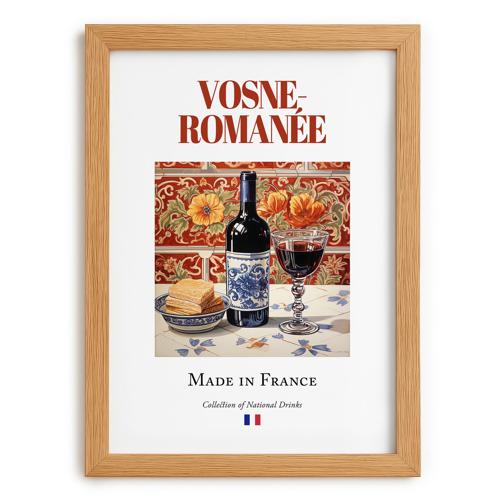 Vosne-Romanée – French Red Wine, Vinoteca Print, set in oak frame