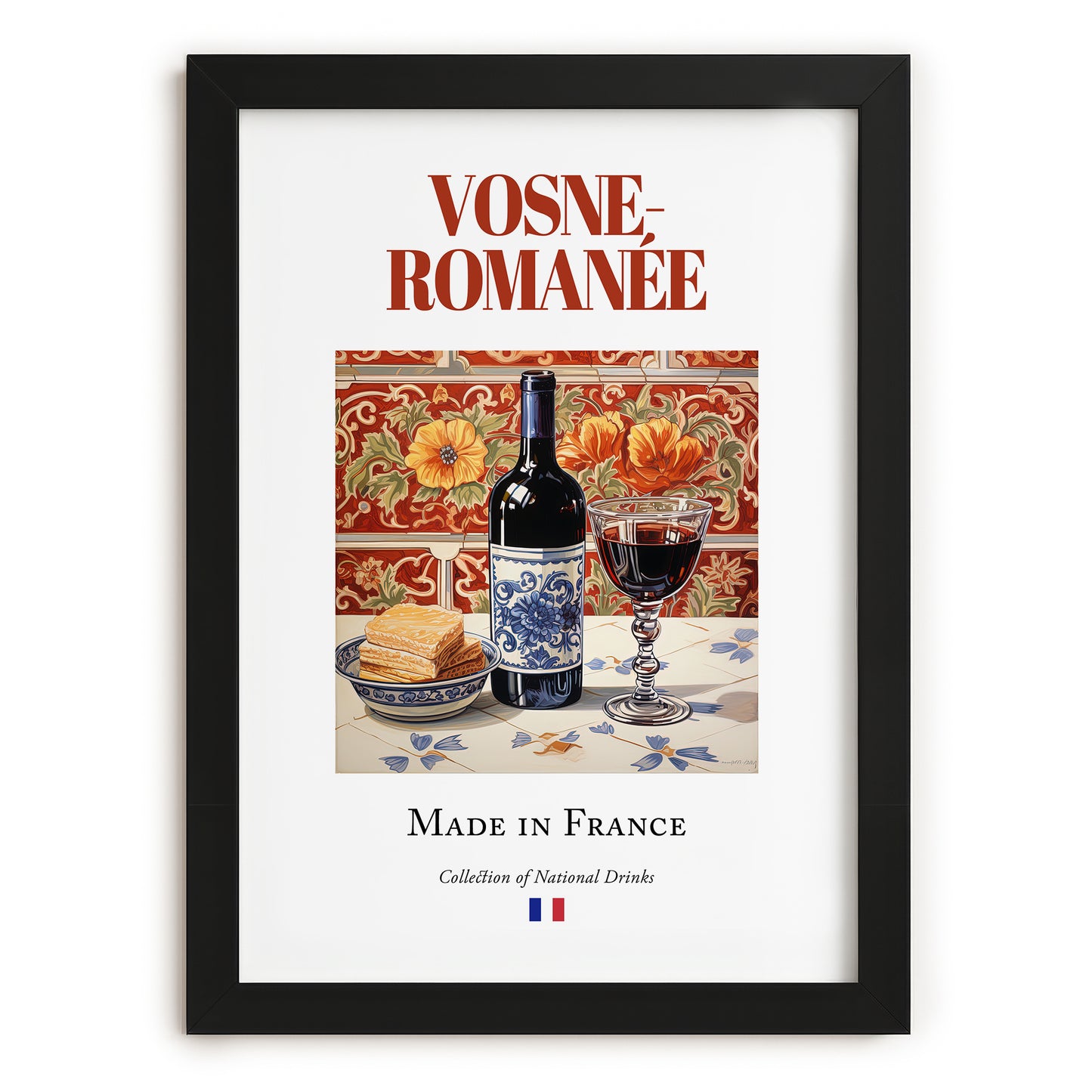 Vosne-Romanée – French Red Wine, Vinoteca Print, in sleek black frame
