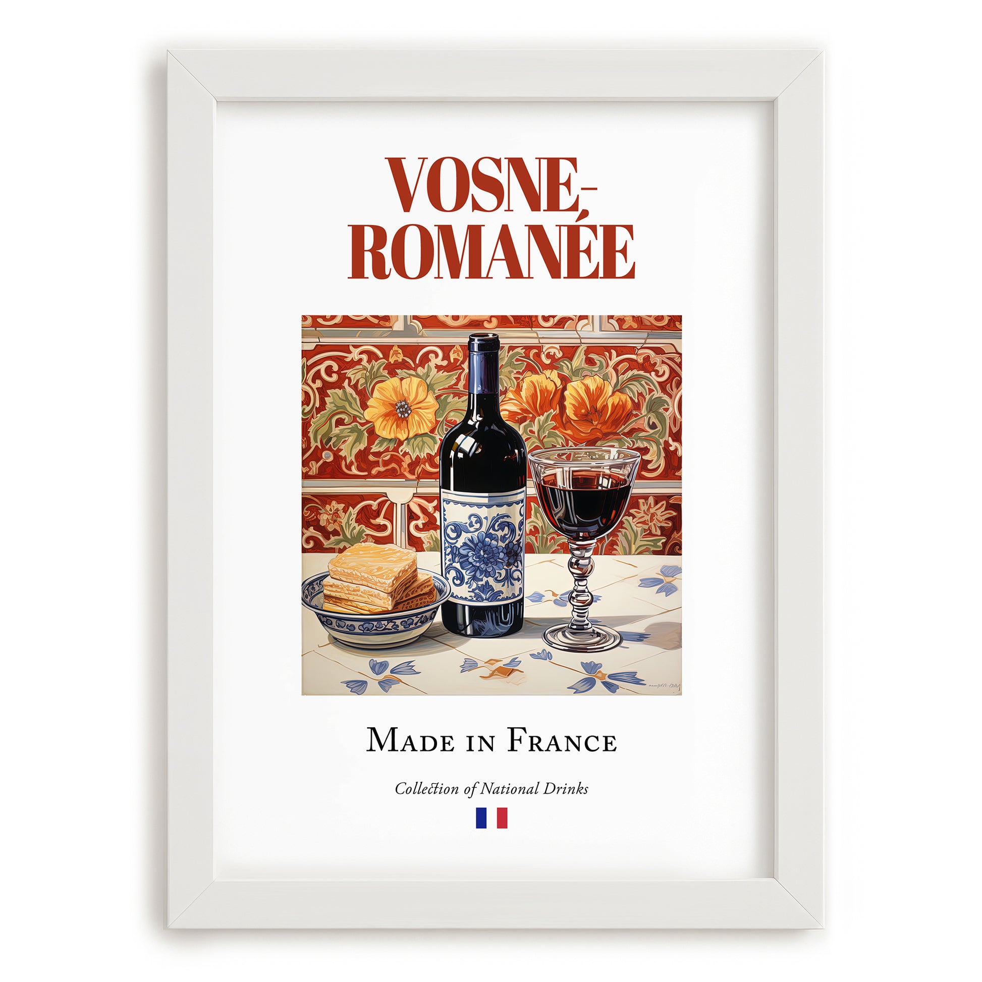 Vosne-Romanée – French Red Wine, Vinoteca Print, placed in minimal white frame