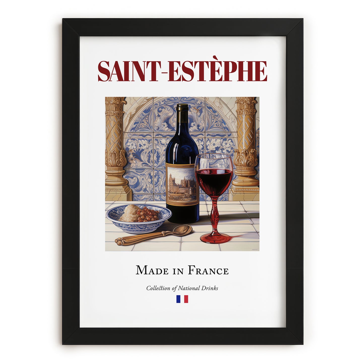 Saint-Estèphe – French Red Wine, Wine Bar Still Life, in sleek black frame
