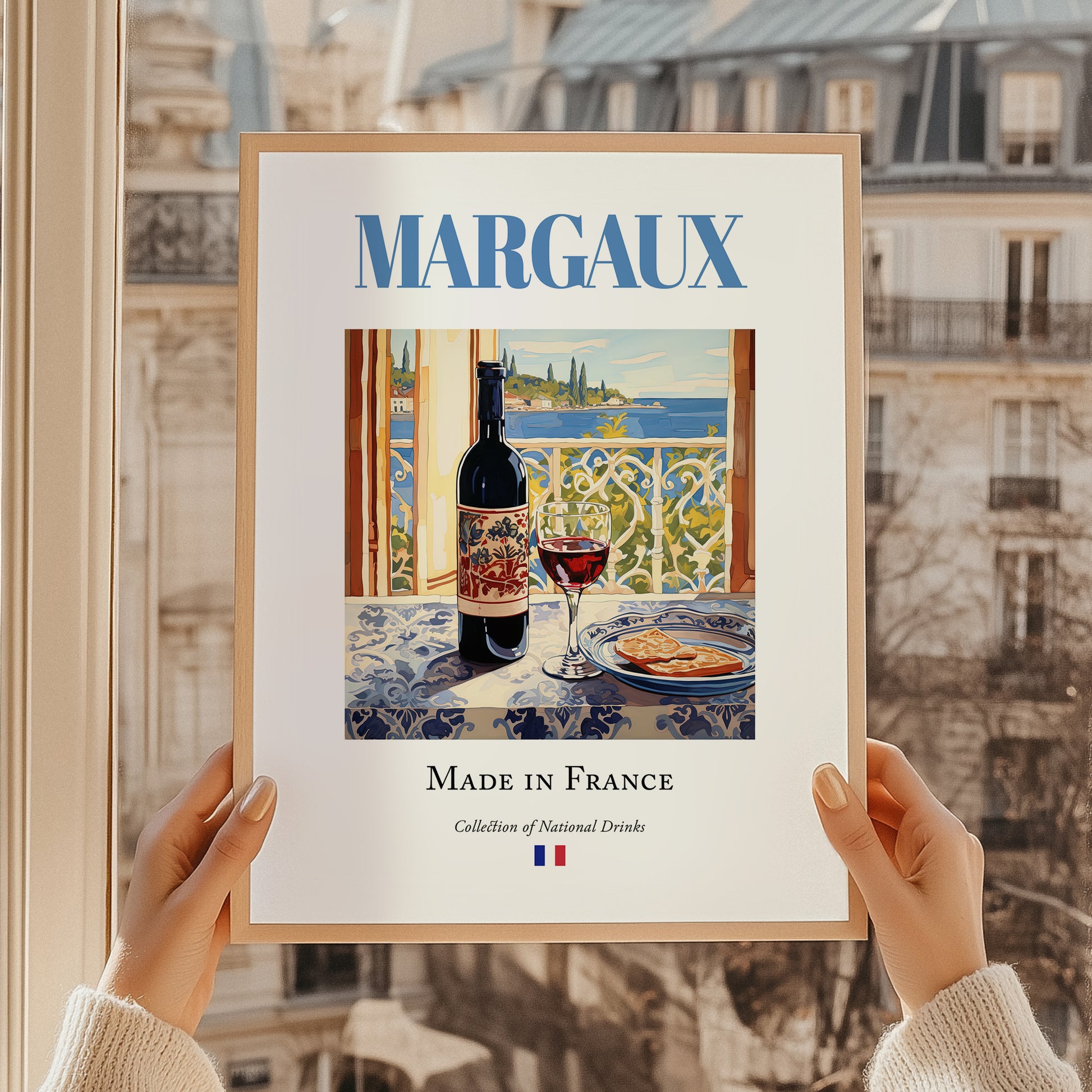 Margaux – French Red Wine, Vinoteca Print, styled in a charming Paris street view