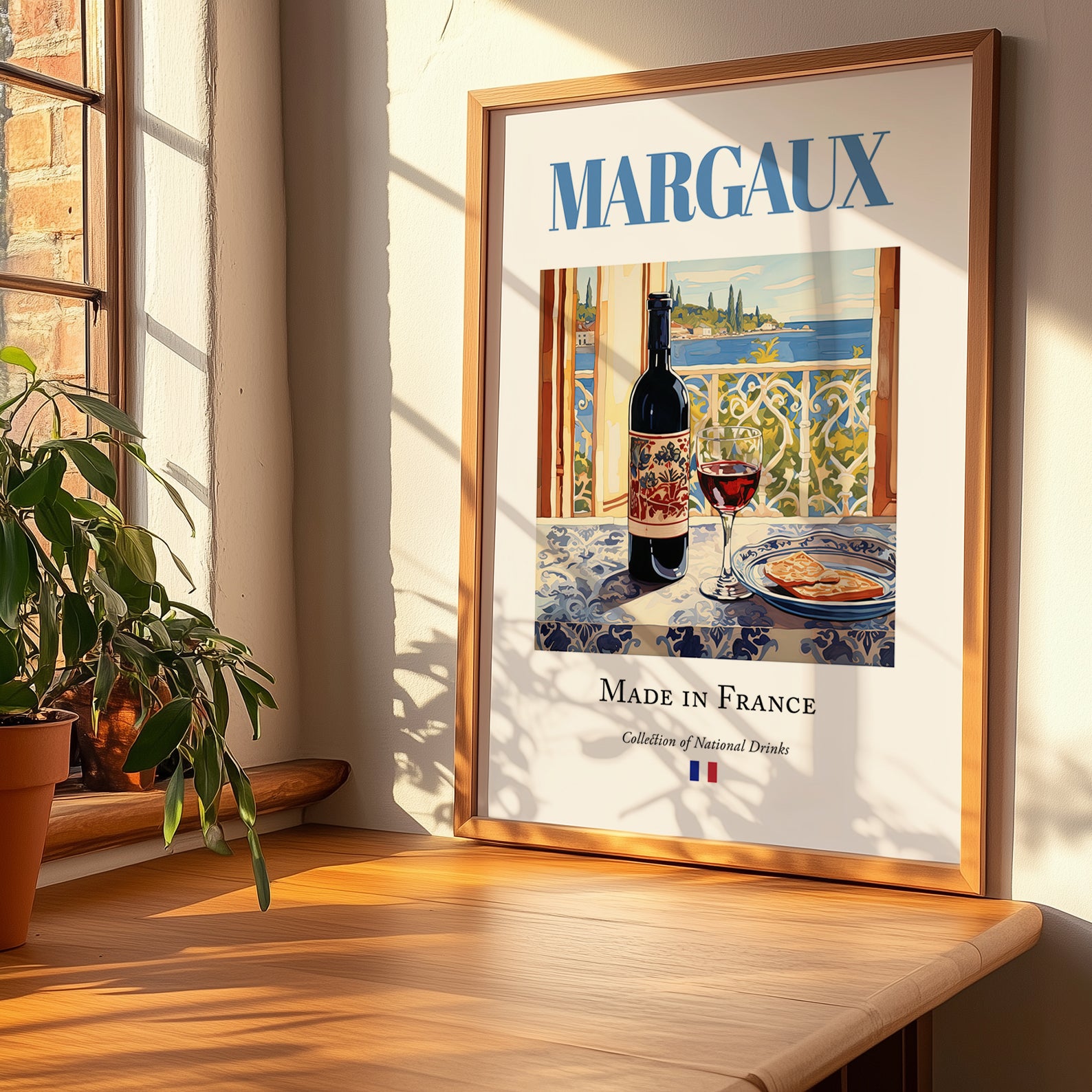 Margaux – French Red Wine, Vinoteca Print, no-text version framed in wood