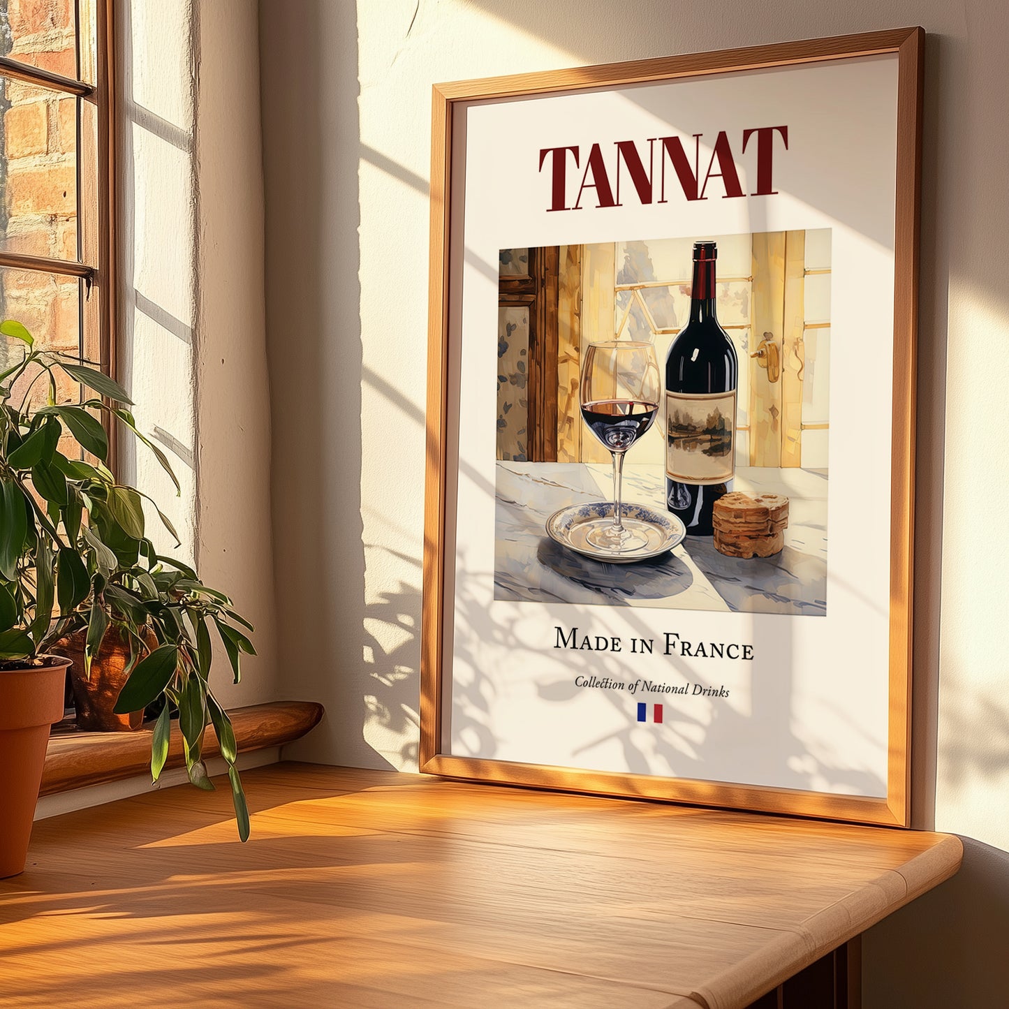 Tannat – French Red Wine, Vinoteca Illustration, no-text version framed in wood