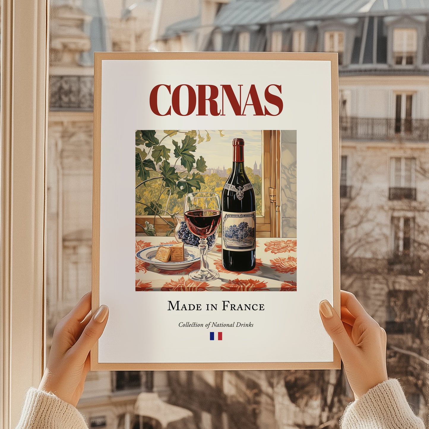 Cornas – French Red Wine, Bodega Print, styled in a charming Paris street view