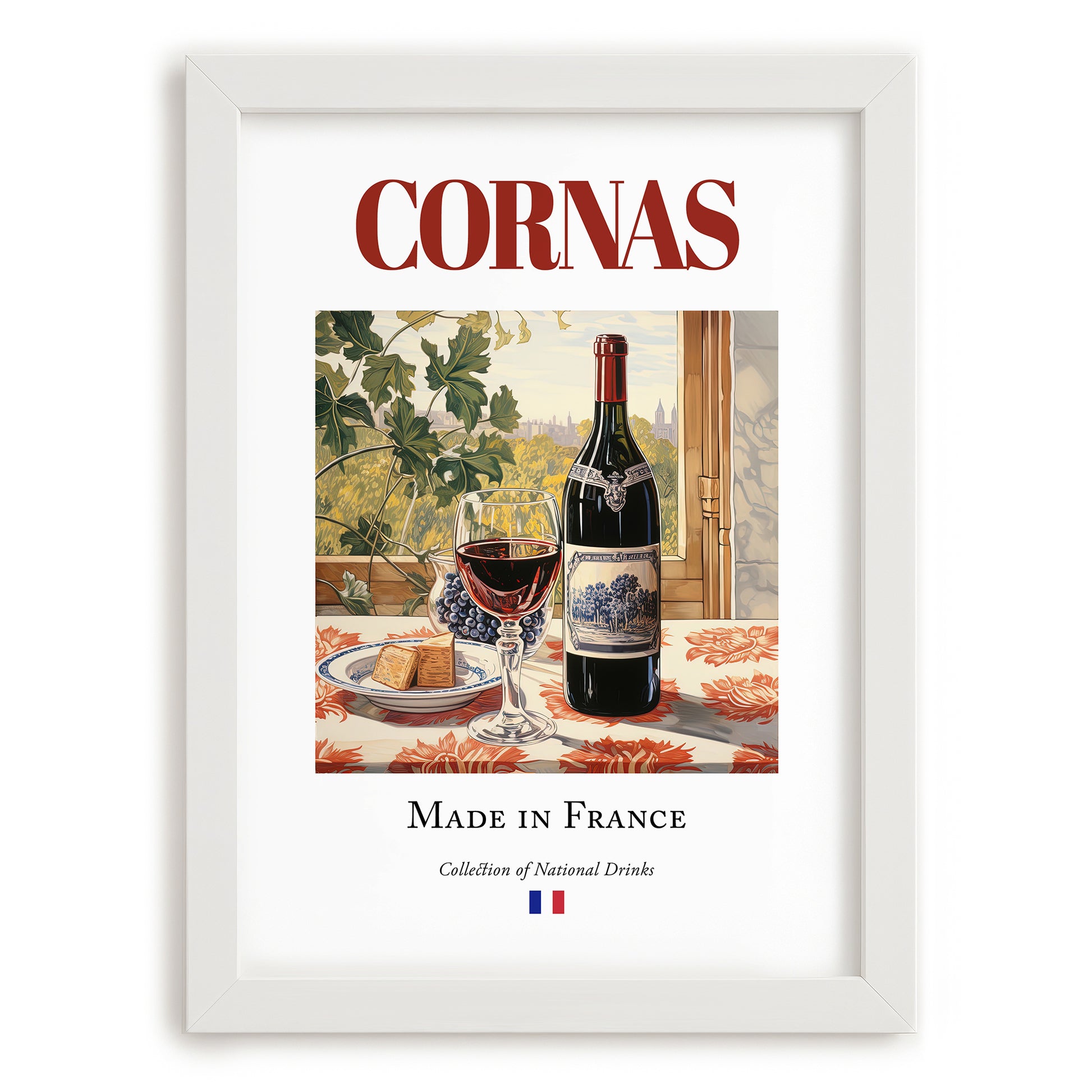 Cornas – French Red Wine, Bodega Print, placed in minimal white frame