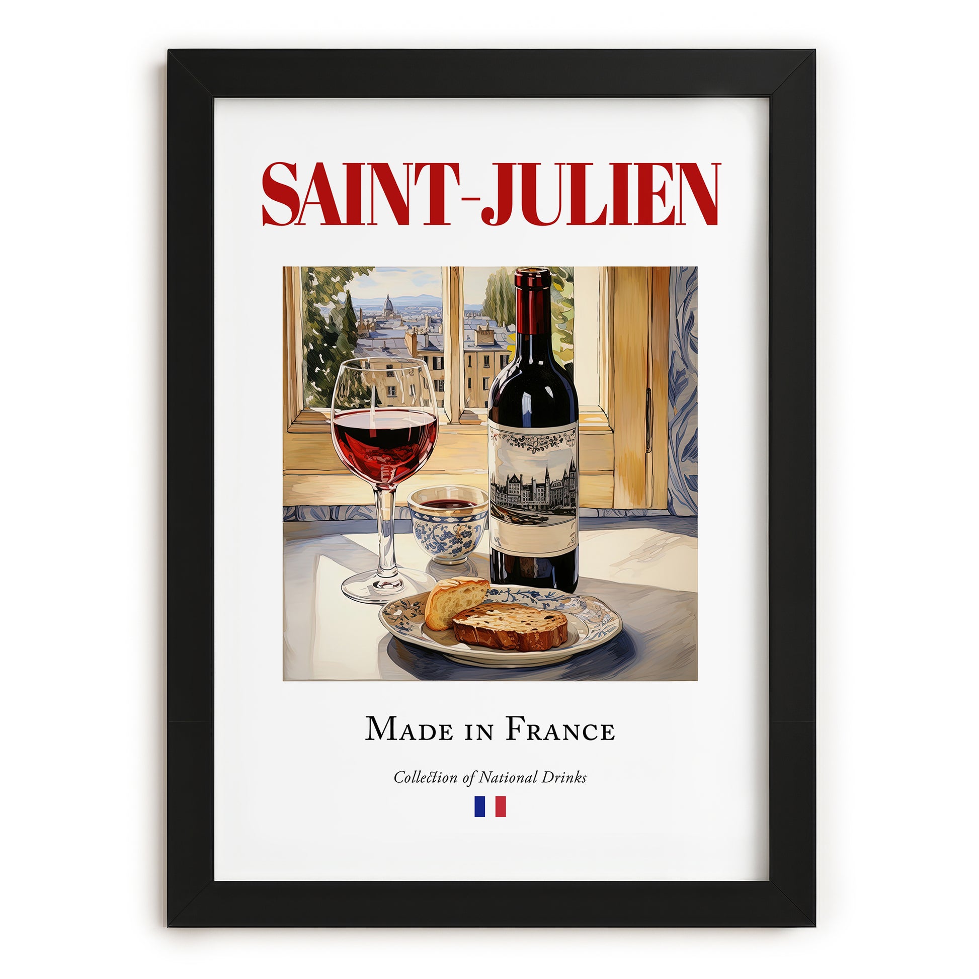 Saint-Julien – French Red Wine, Vinoteca Wall Art, in sleek black frame