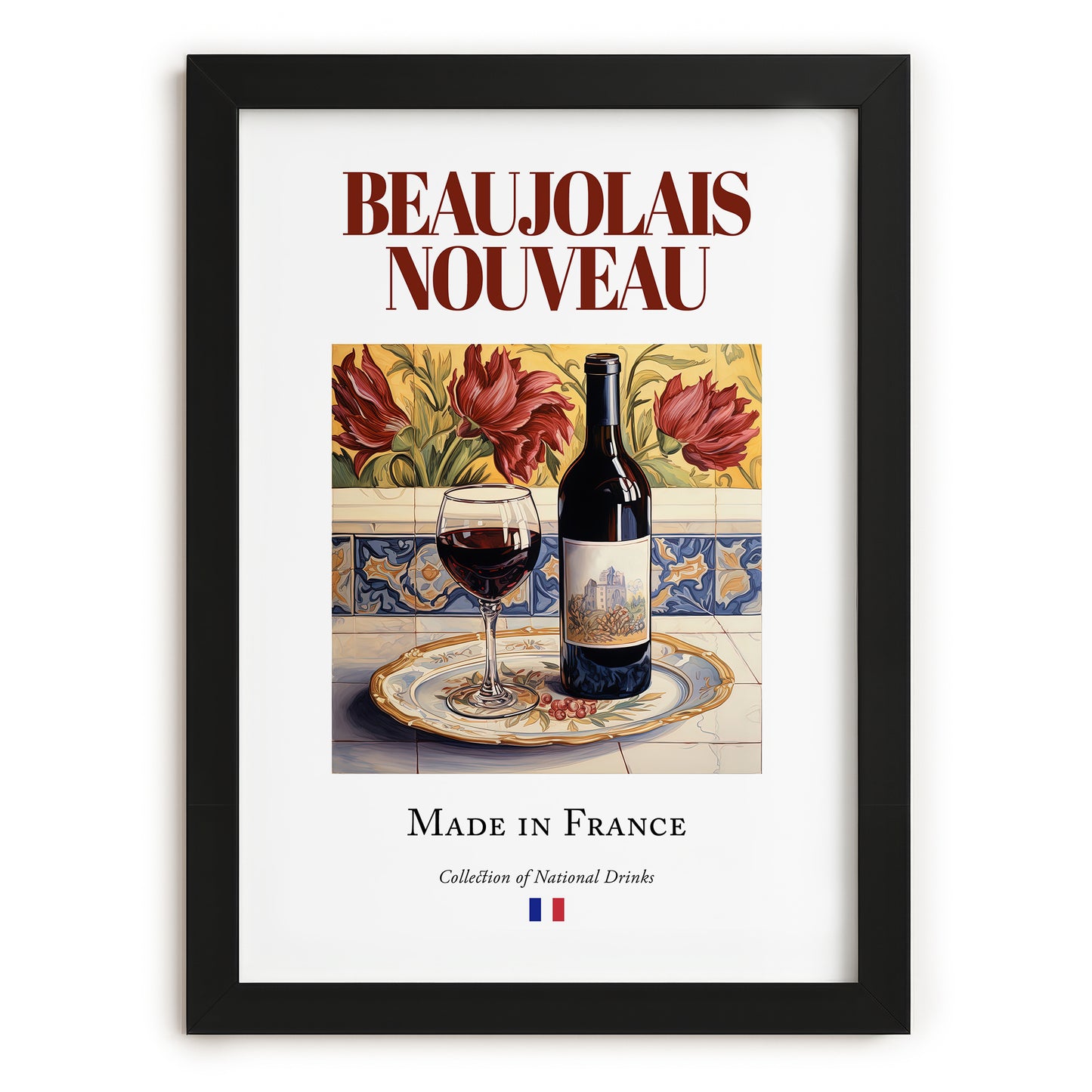 Beaujolais Nouveau – French Red Wine, Tasting Room Print, in sleek black frame