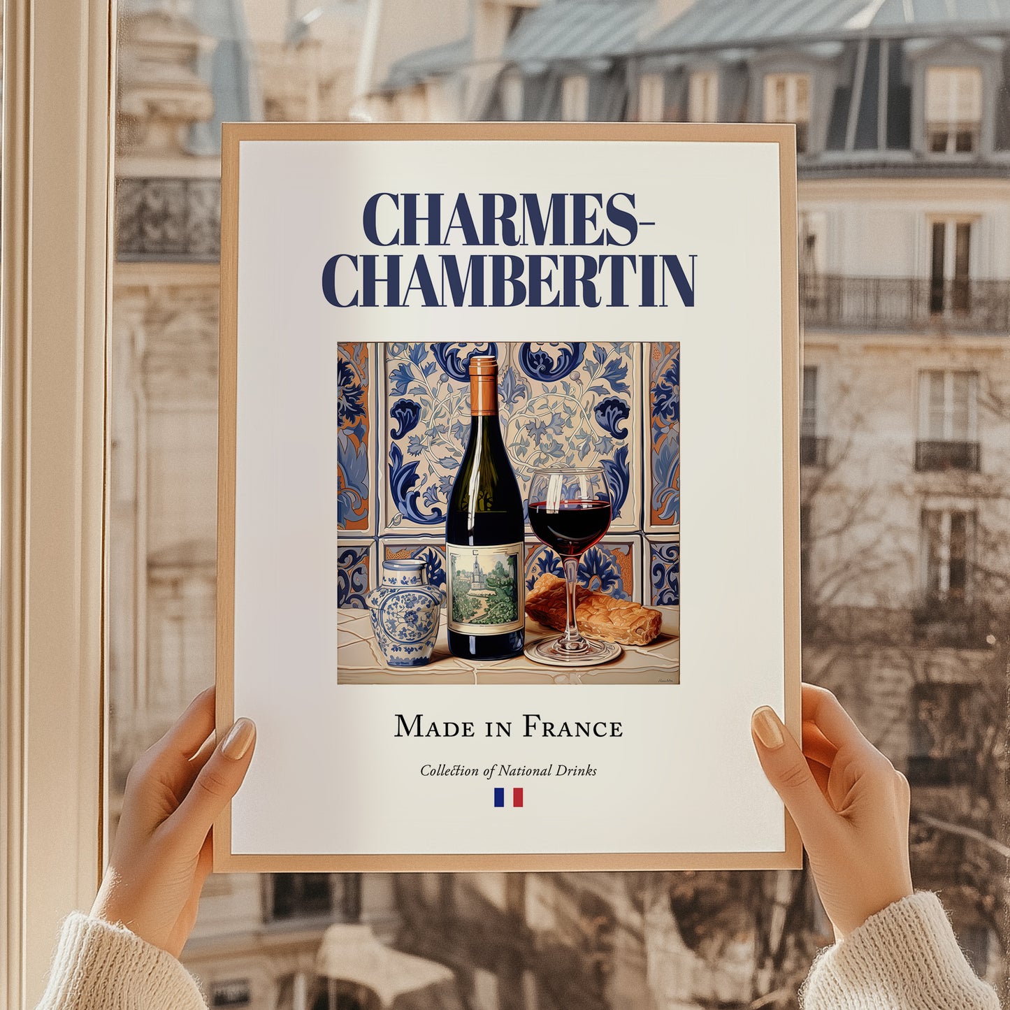 Charmes-Chambertin – French Red Wine, Wine Bar Art, styled in a charming Paris street view