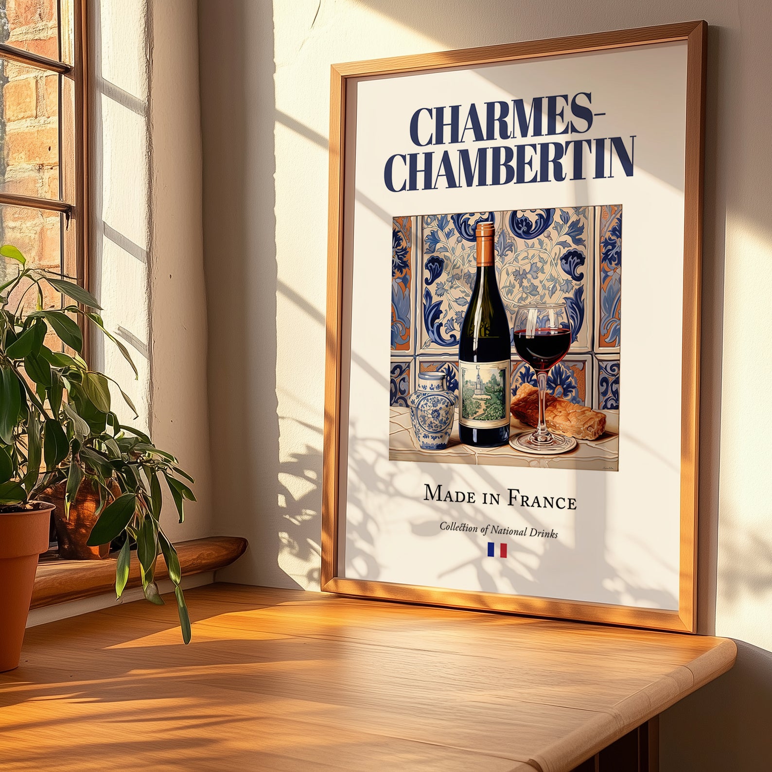 Charmes-Chambertin – French Red Wine, Wine Bar Art, no-text version framed in wood