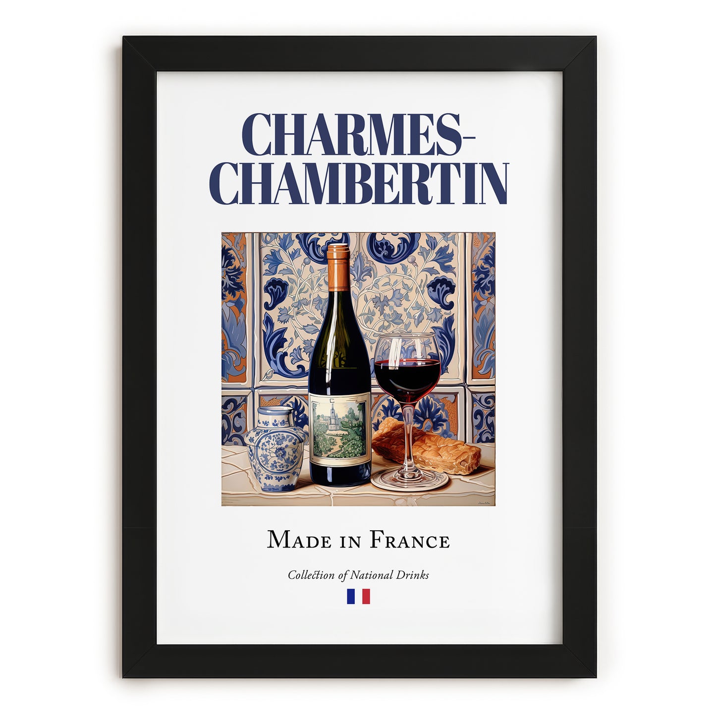 Charmes-Chambertin – French Red Wine, Wine Bar Art, in sleek black frame