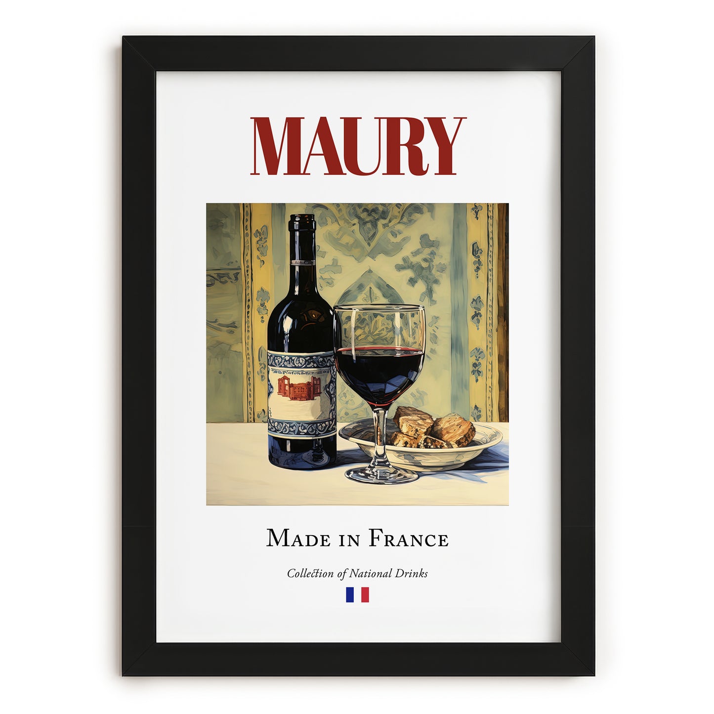 Maury – French Dessert Wine, Wine Bar Print, in sleek black frame
