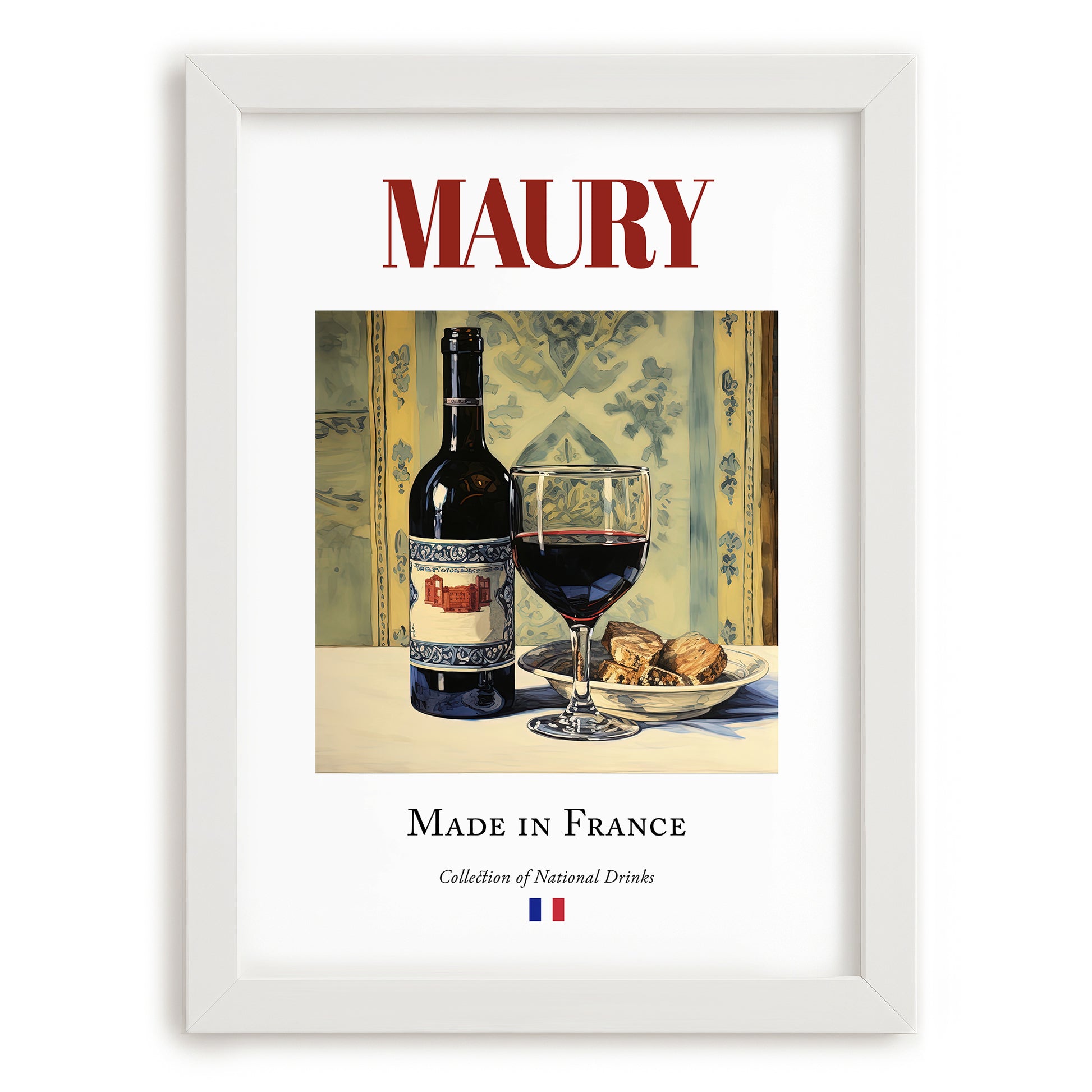 Maury – French Dessert Wine, Wine Bar Print, placed in minimal white frame