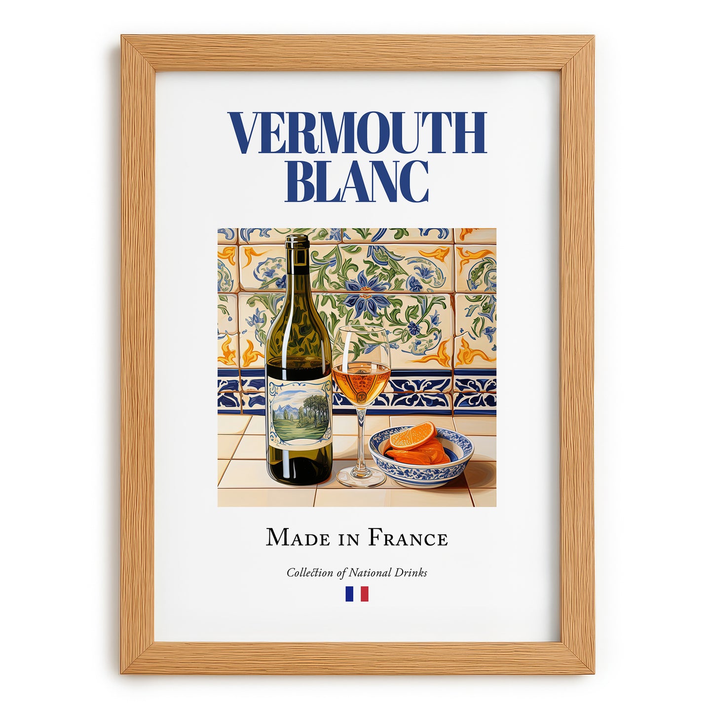 Vermouth blanc – French Liqueur Drink, Hotel Lobby Poster, set in oak frame
