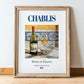 Chablis – French White Wine, Tasting Room Poster, in wooden frame leaning on the floor